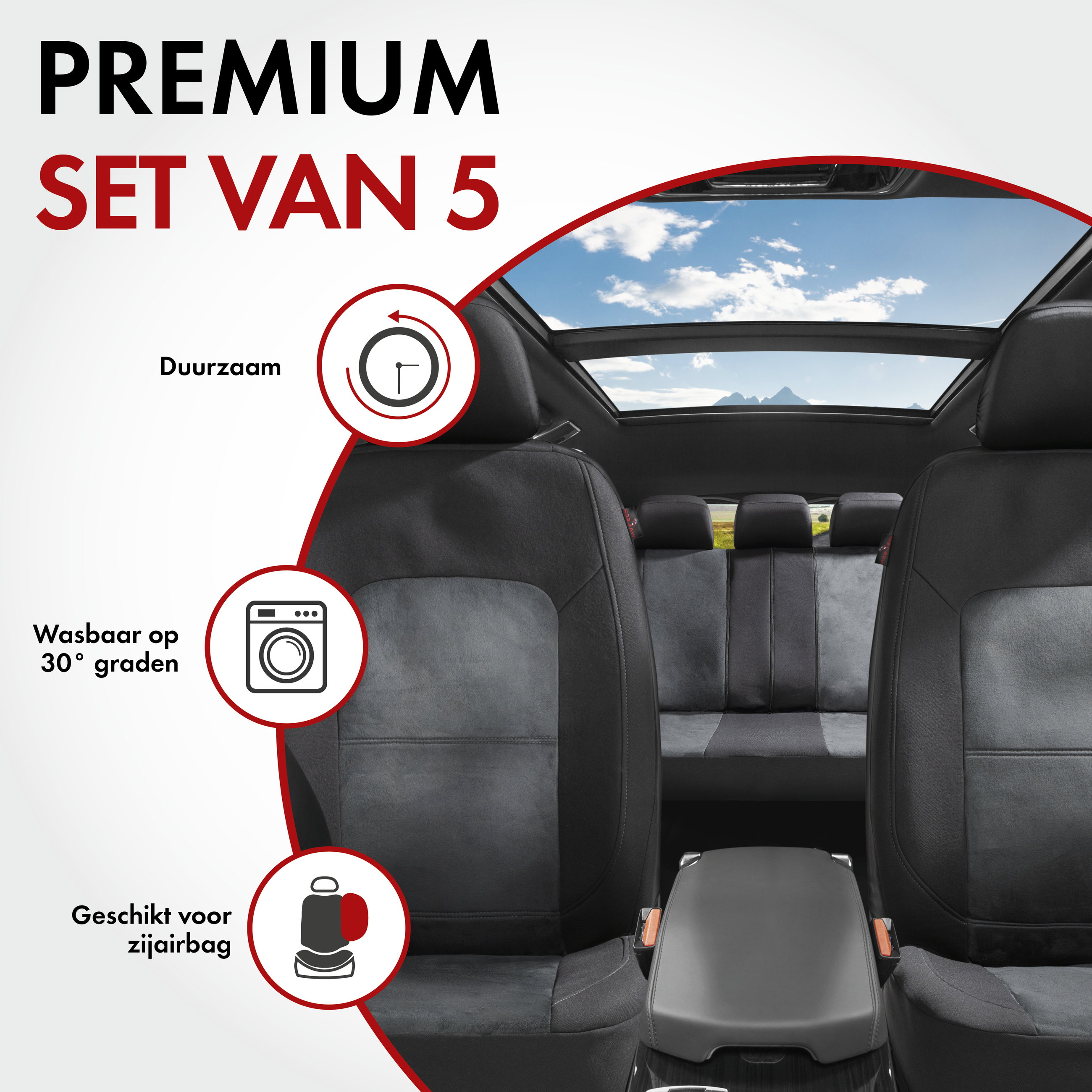 Premium Autostoelbekleding Ellington met Zipper ZIPP-IT, Autostoelhoes set, 2 stoelbeschermer voor voorstoel, 1 stoelbeschermer voor achterbank zwart/grijs 11865