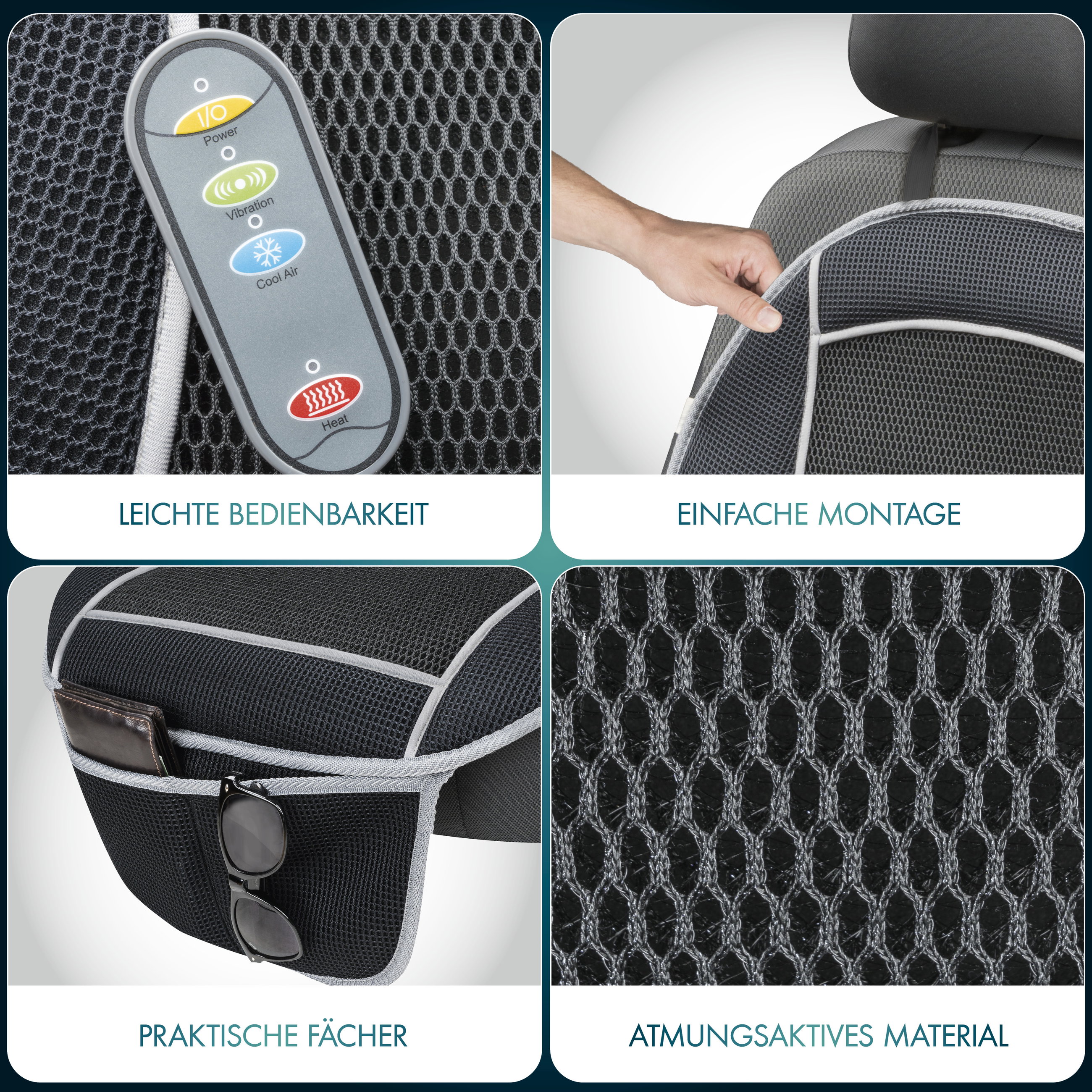 PKW-Sitzauflage CoolHeat, Auto-Sitzaufleger mit Heiz-, Kühl- und Massagefunktion schwarz, 1 Stück