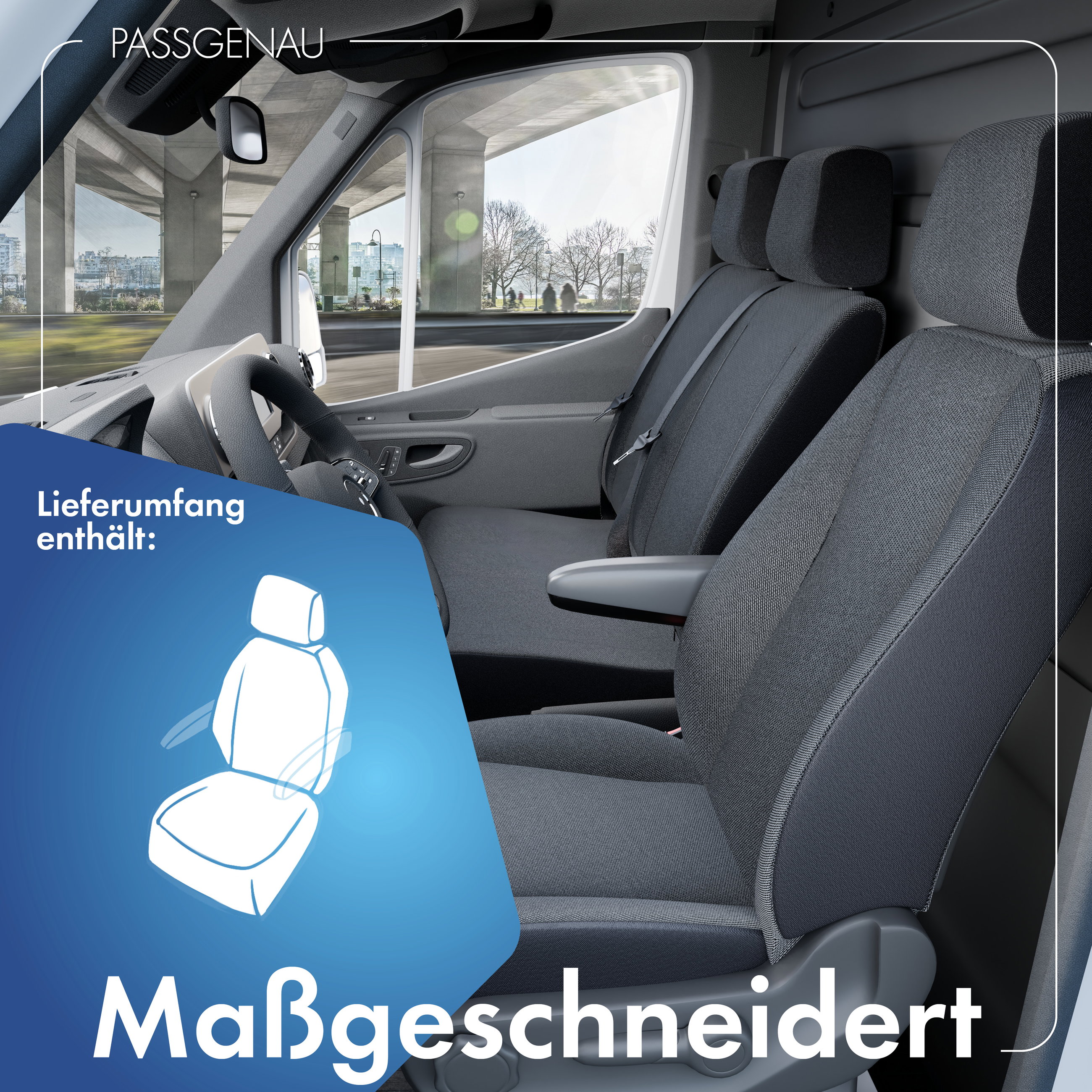 VW T6/Caravelle T6 kompatibler Sitzbezug Stoff, passgenau für Einzelsitz vorne (Ausnehmung Armlehne), robuste Sitzbezüge Transporter/Van anthrazit