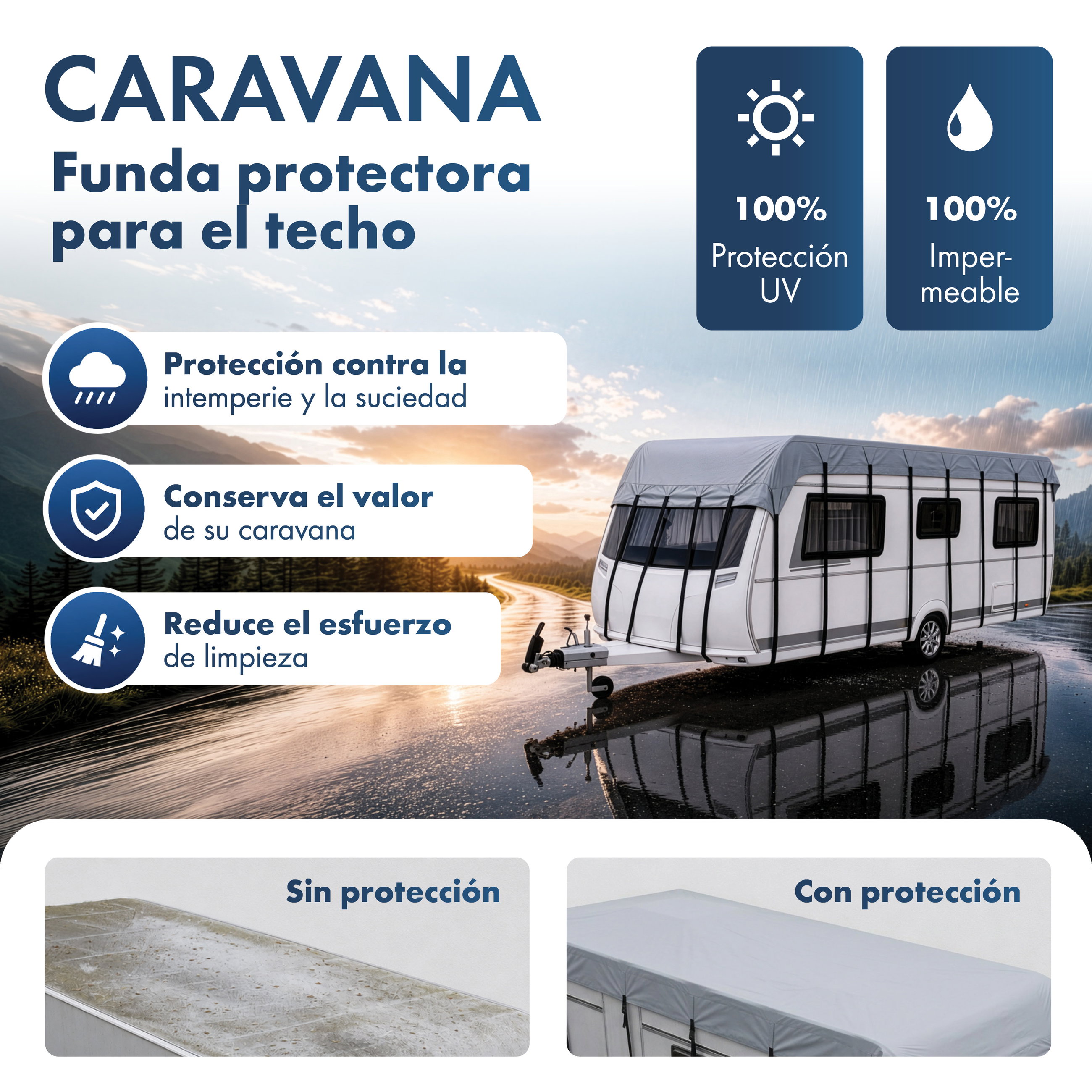 Cubierta de techo para caravana, lona protectora de techo resistente a la intemperie para caravana/autocaravana 500x300cm gris
