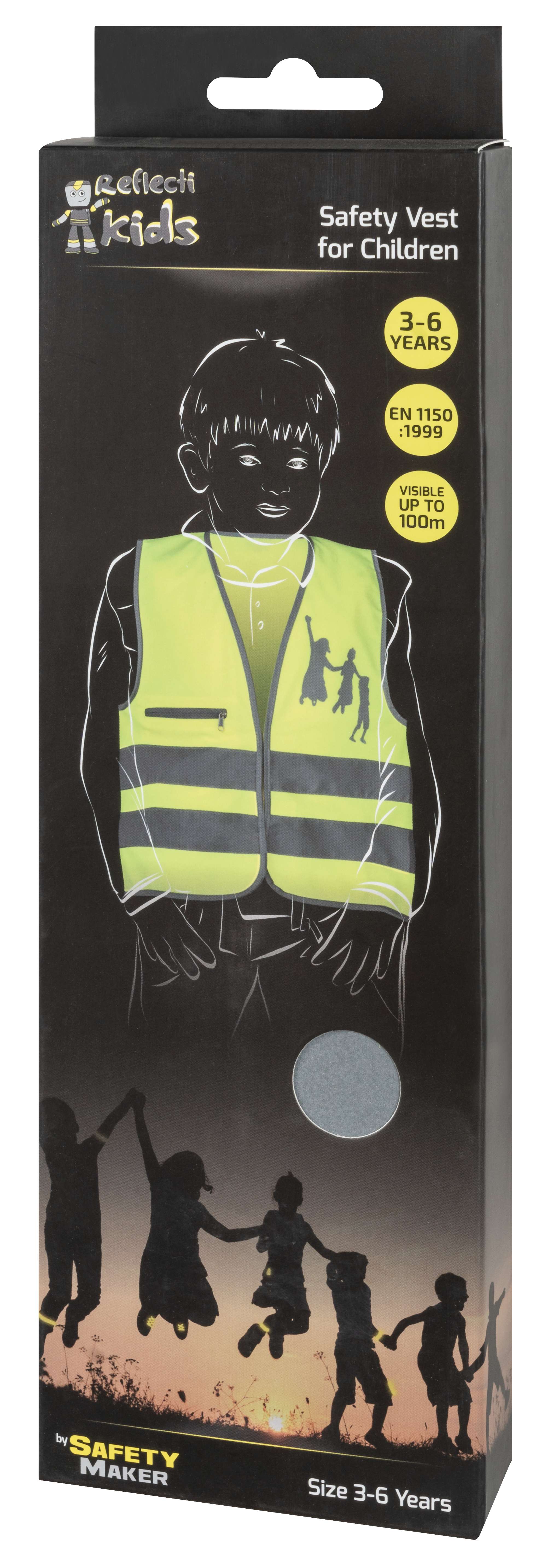 Safety Maker  Veiligheidsvest voor kinderen, hoge zichtbaarheidsvest, reflecterend vest, reflecterend voor 3-6 jaar, geel