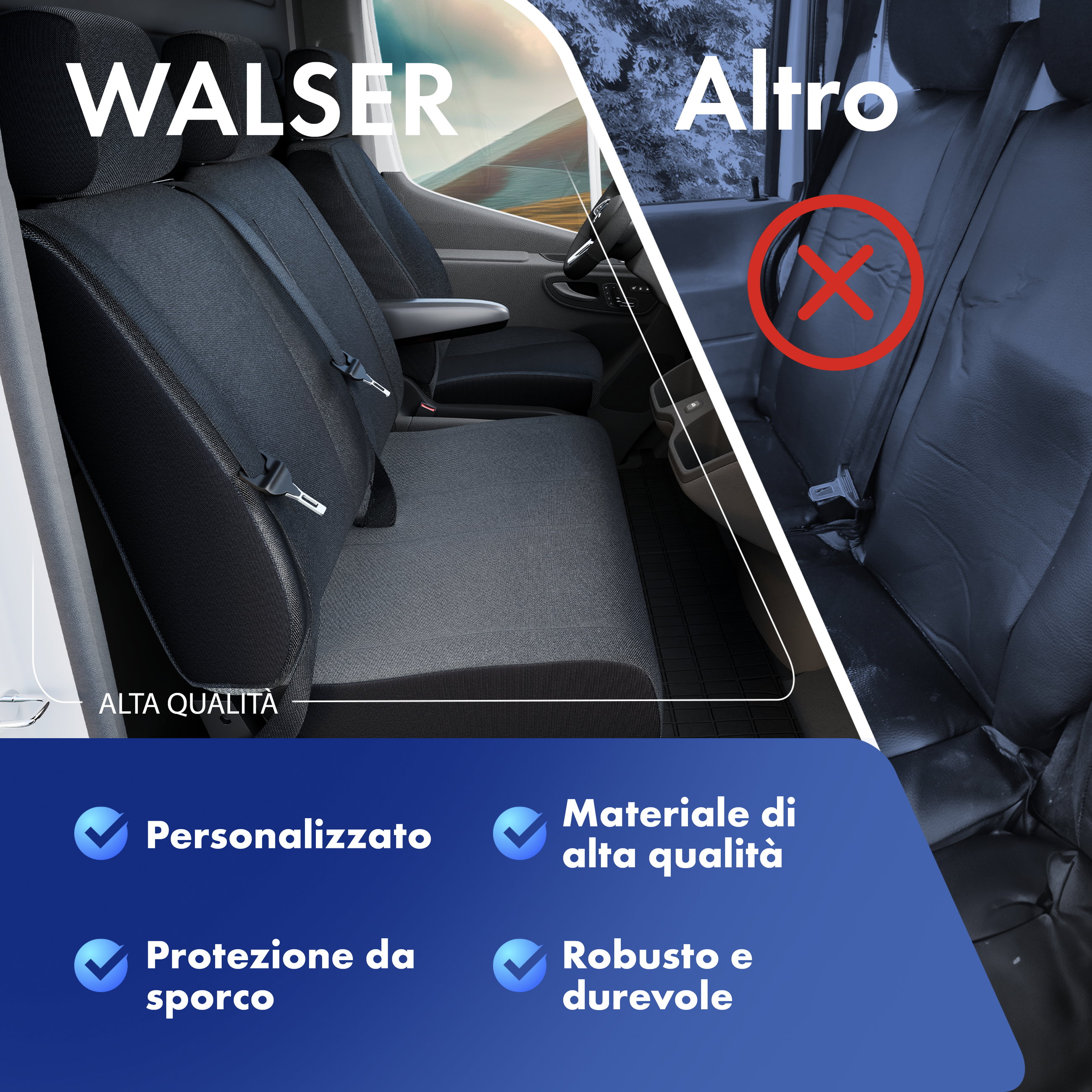 Transporter Coprisedili in tessuto per VW T5, piattaforma a 3 posti