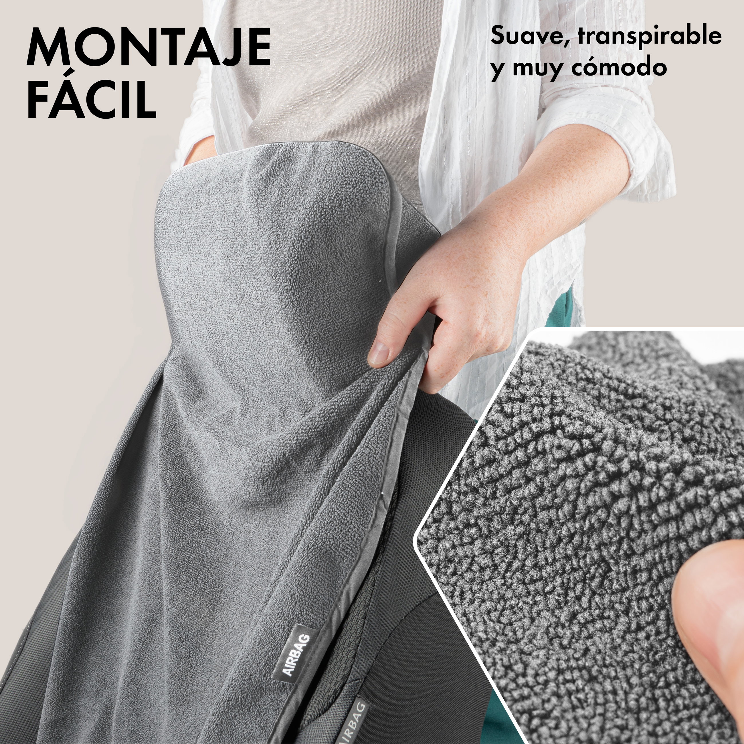 Coche cojín de asiento de Frottee, coche protector de asiento lavable gris, 2 pieza