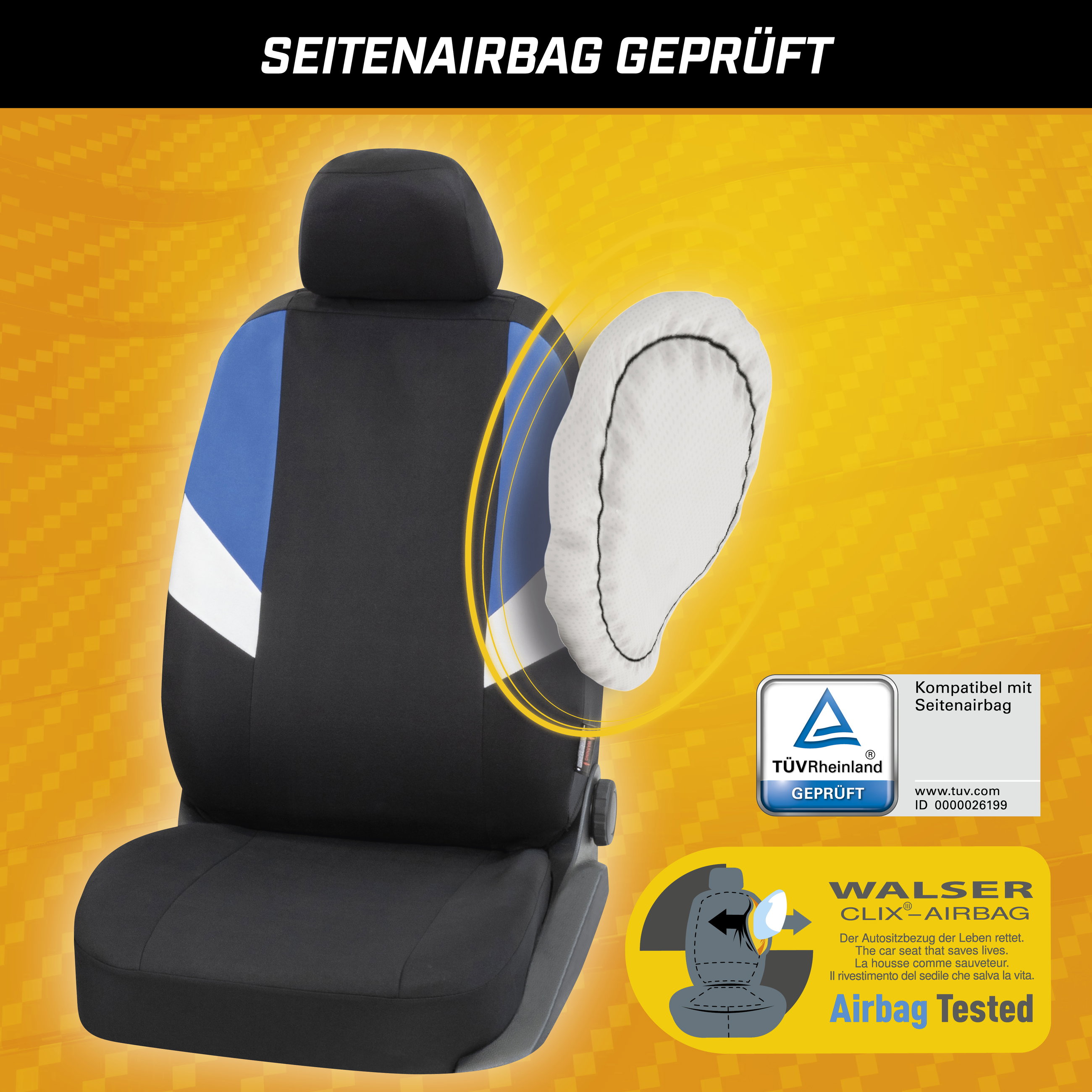Autositzbezug Cala, PKW-Schonbezüge Komplettset schwarz/blau/weiß