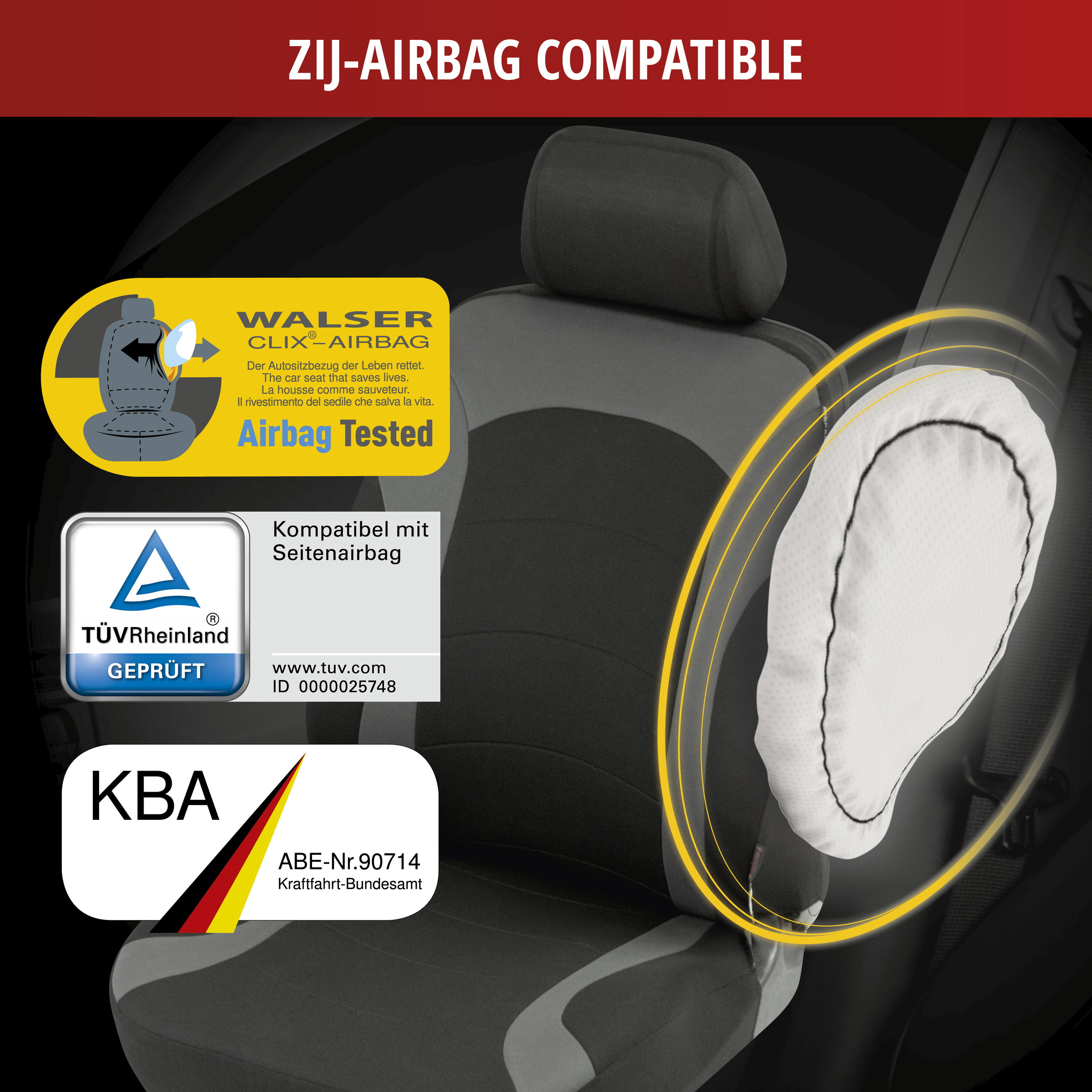 Autostoelhoes Inde met Rits, ZIPP-IT Premium Stoelhoes Auto, 2 Voorstoelhoezen zwart/grijs