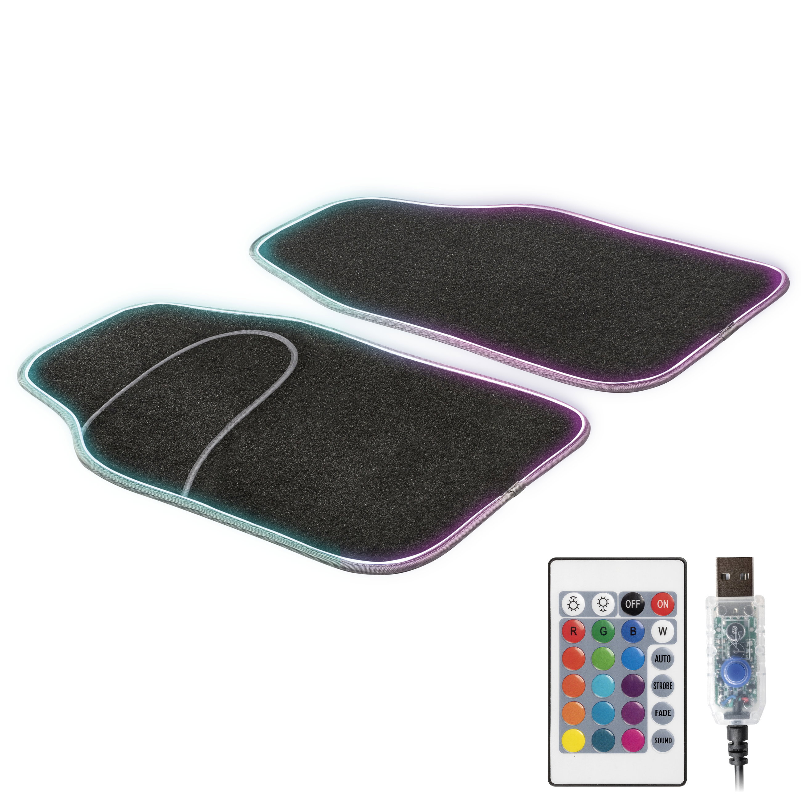 Tapis de voiture LED Ambiente avec sélection des couleurs, diverses fonctions d'éclairage et télécommande pour l'éclairage d'ambiance