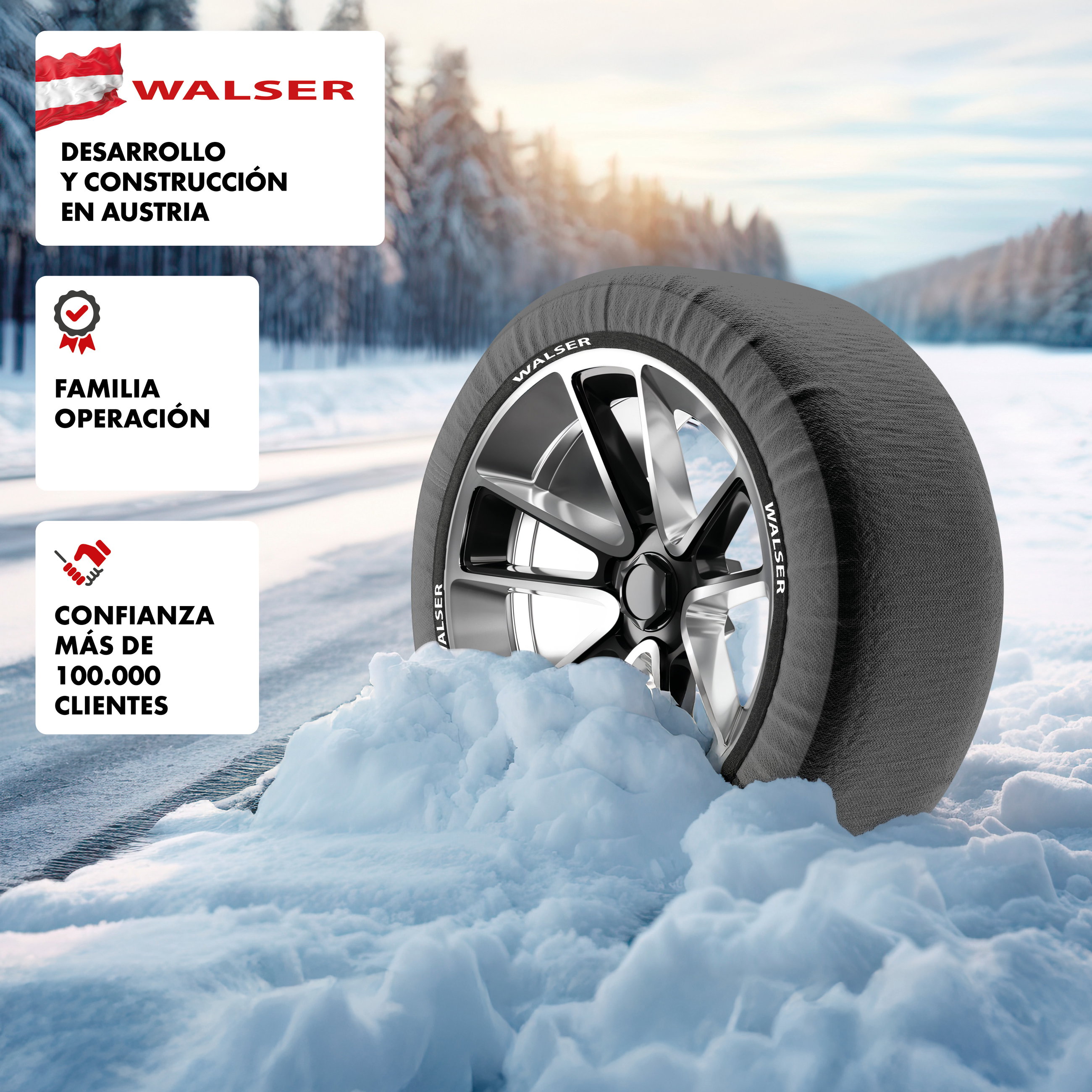 Premium Textile cadenas de nieve Easygo L, juego de 2 cadenas de nieve textiles homologadas según norma UE 16662-1, cadenas de nieve para coche, coche cadenas de nieve textiles 2 pieza gris/negro
