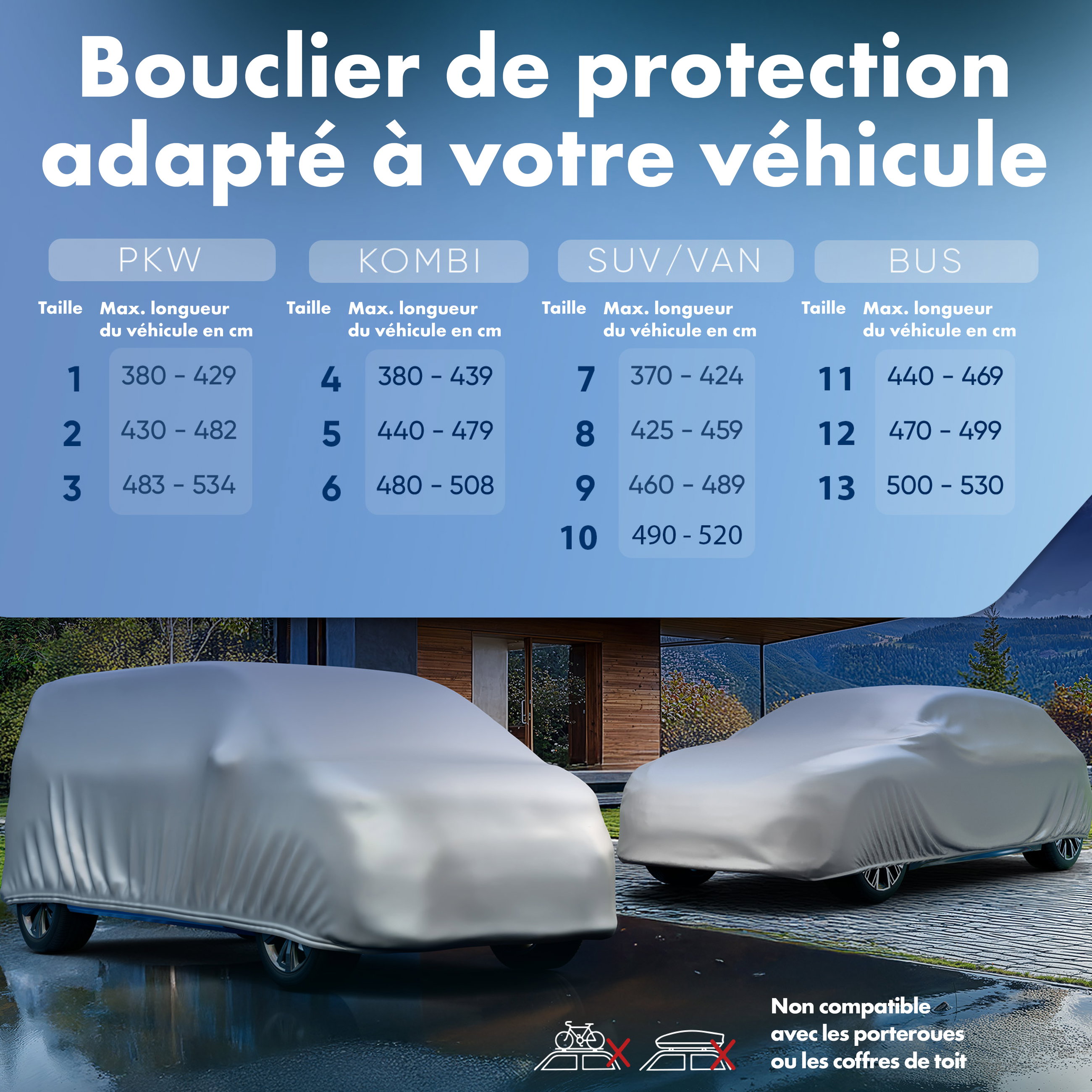 Housse de voiture All Weather, bâche pour bus taille 12 argent