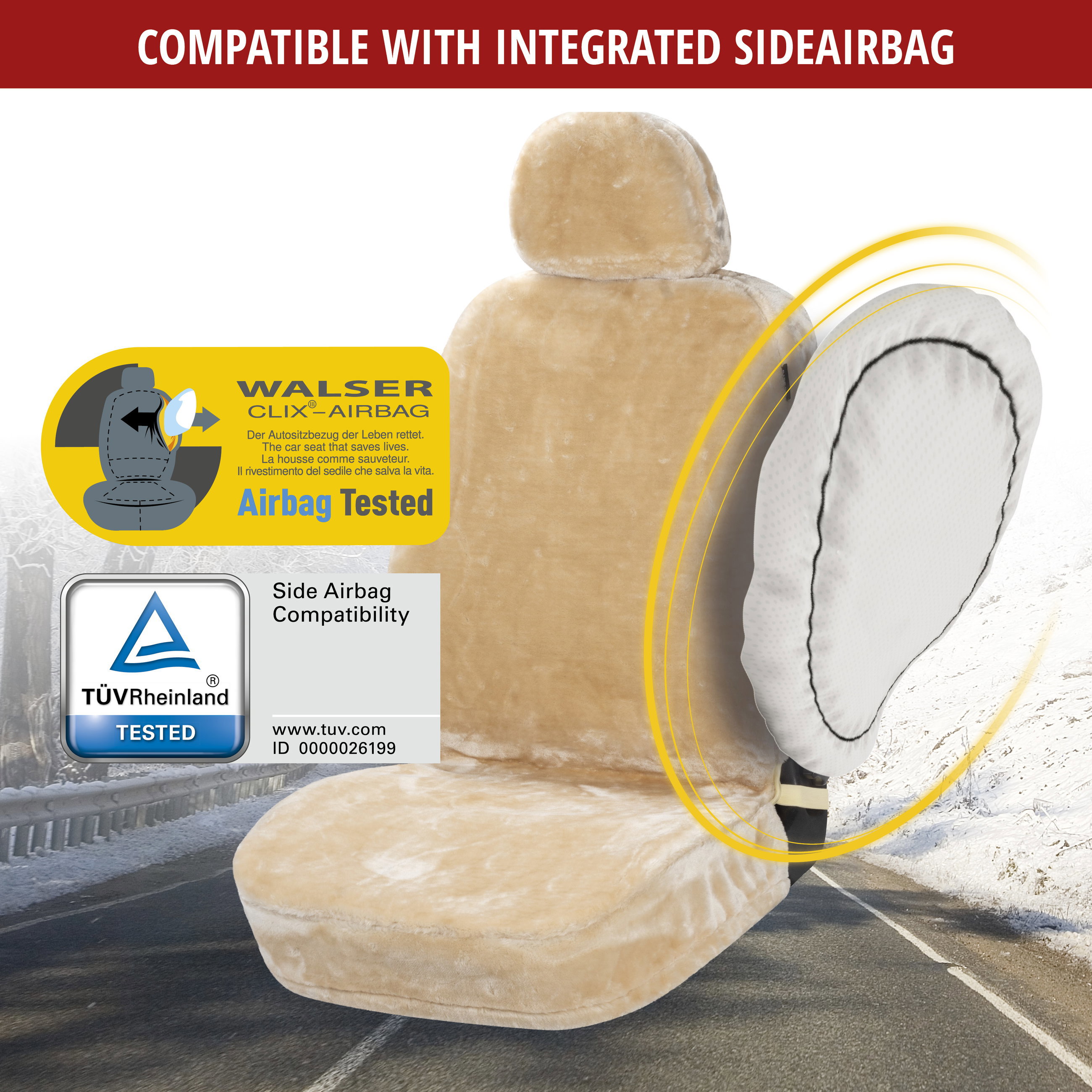 Car Seat Cover Teddy made of faux fur, single car seat protector, faux fur cover beige, 1 piece