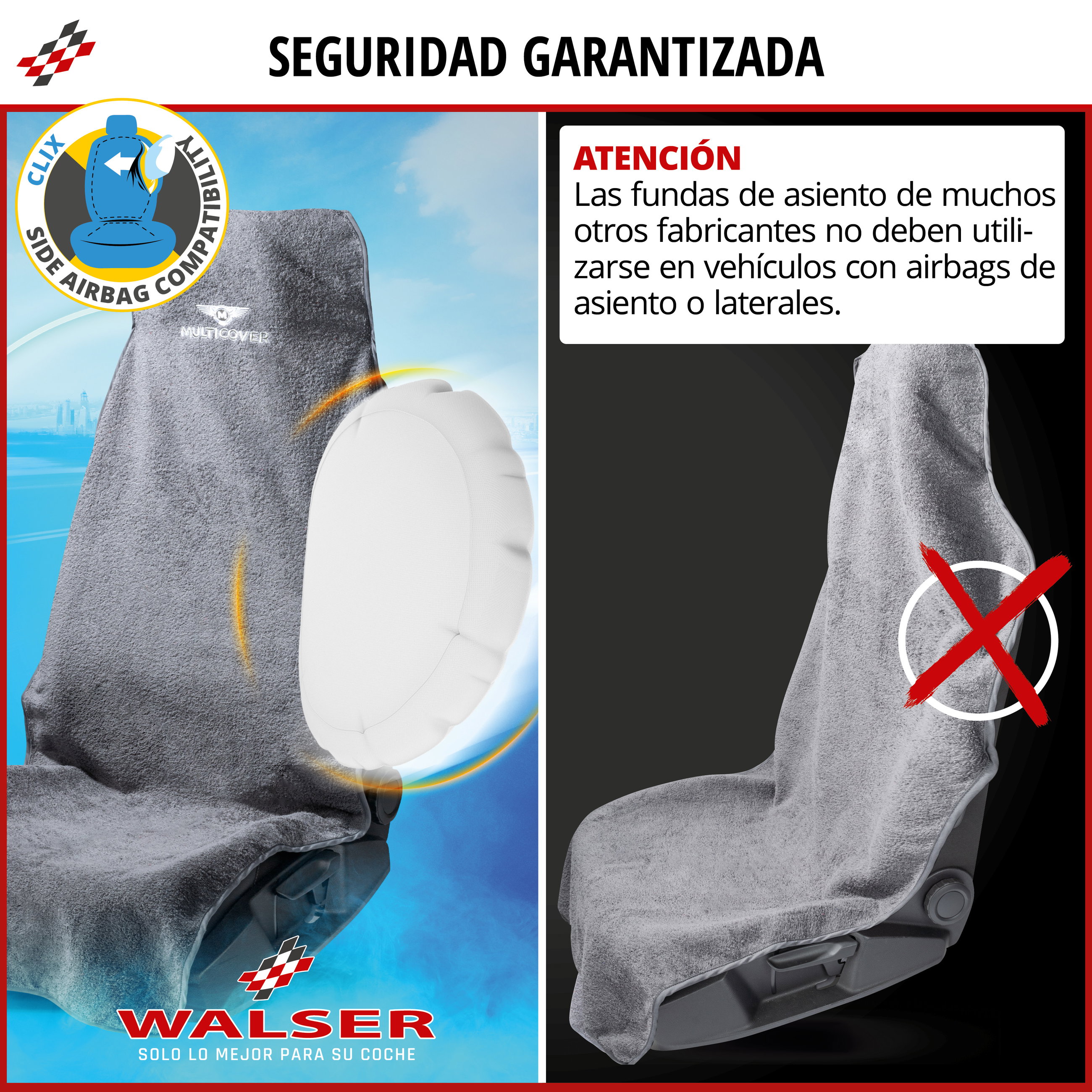 Coche-protector de asiento Multicover, coche-cojín de asiento lavable gris, 1 pieza