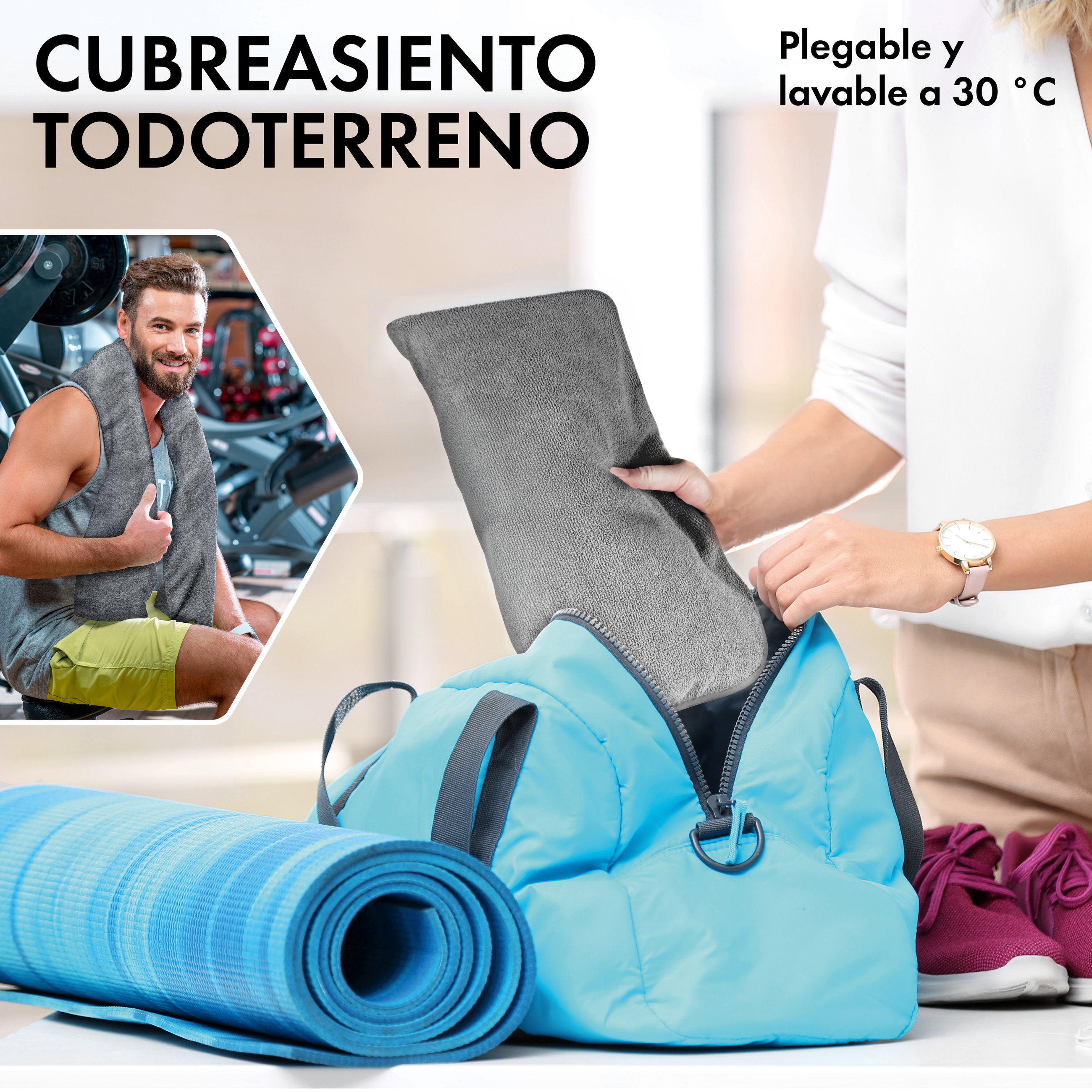 Coche cojín de asiento de Frottee, coche protector de asiento lavable gris, 2 pieza