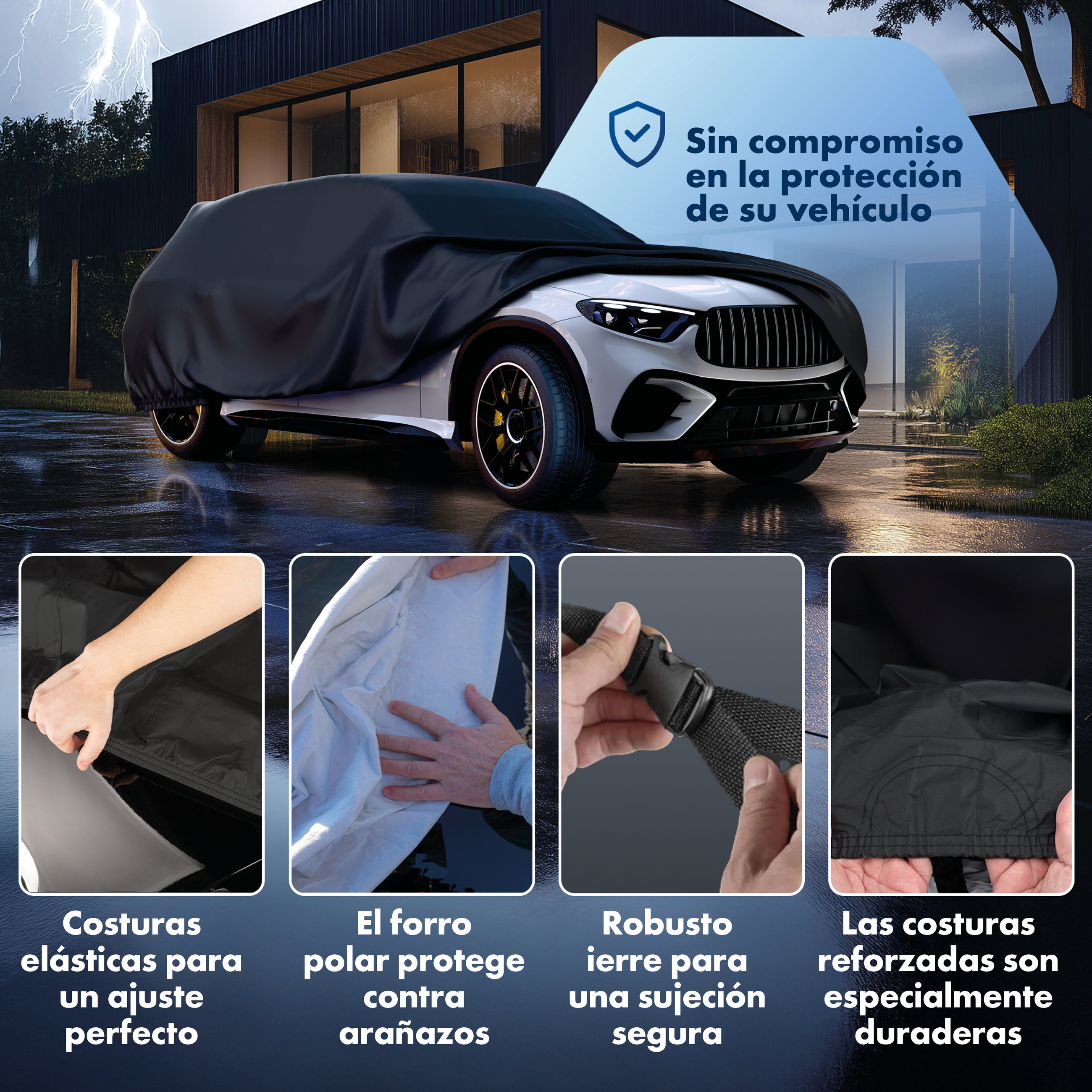 Cubierta protectora de coche All Weather, funda de coche funda integral talla 7 SUV/furgoneta, funda para coche negro