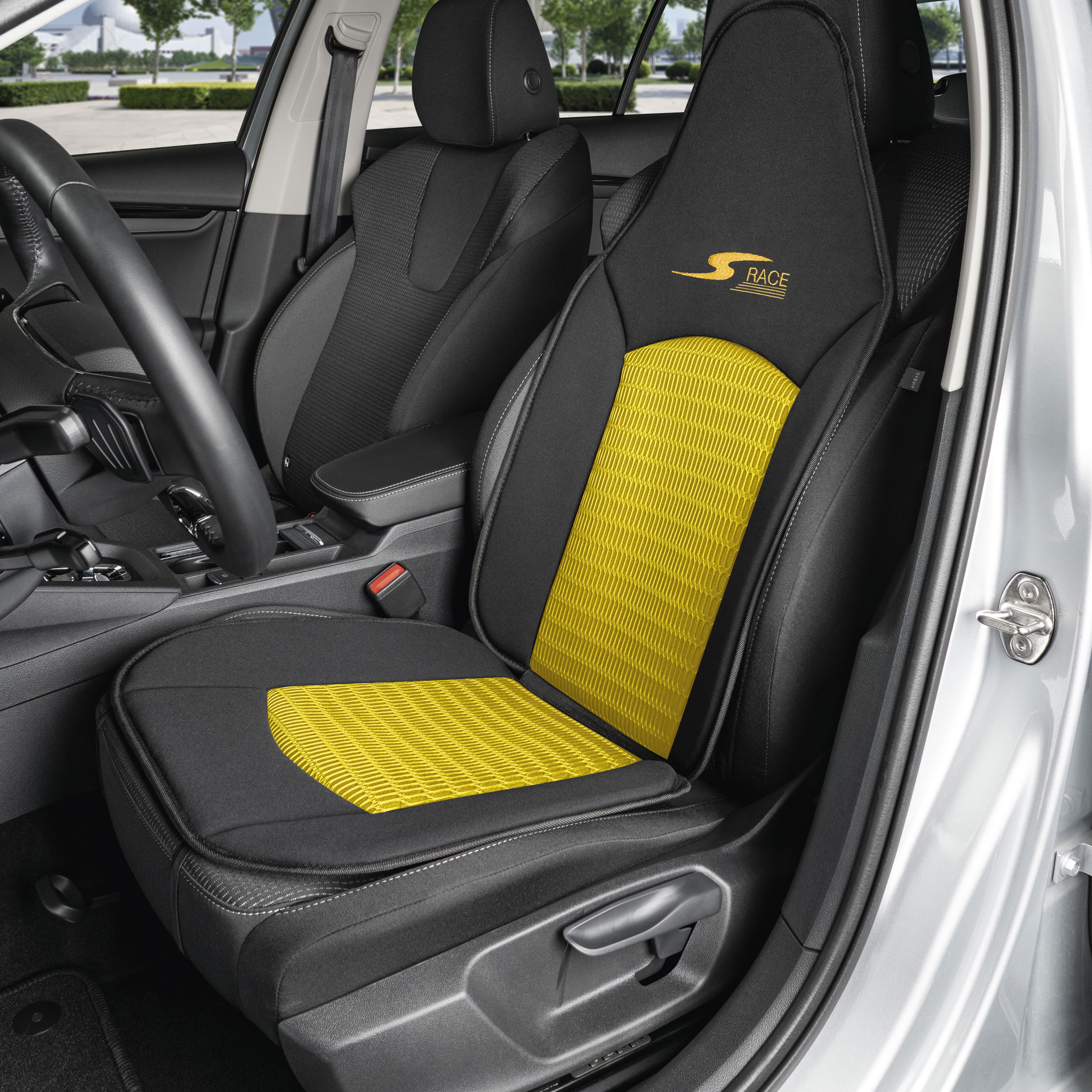 Cojín de asiento S-Race, coche protector de asiento para Highback-/asientos tipo piloto, coche protector de asiento asientos delanteros amarillo, 1 pieza