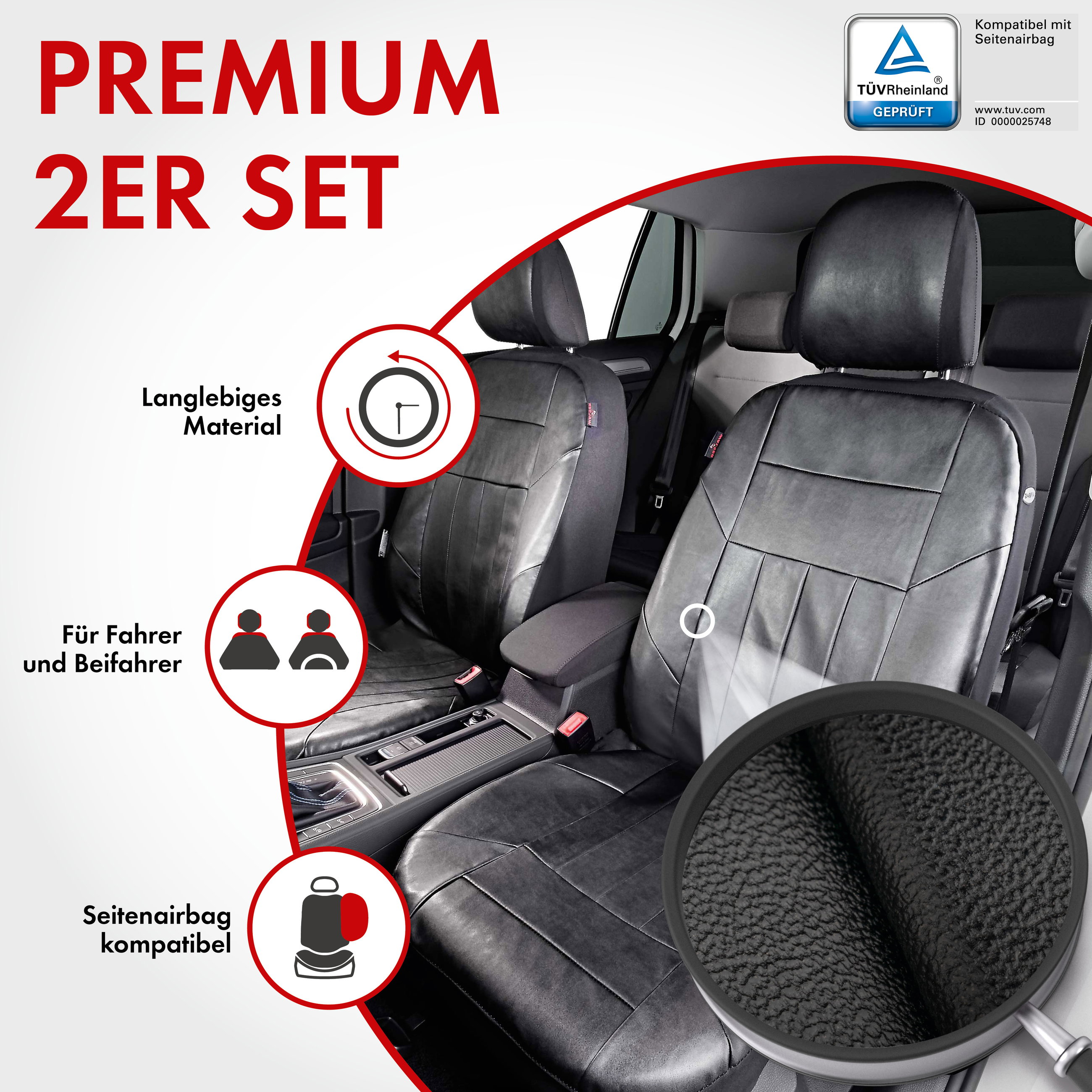 Autositzbezug Soft Nappa, PKW-Schonbezüge aus Kunstleder für 2 Vordersitze schwarz
