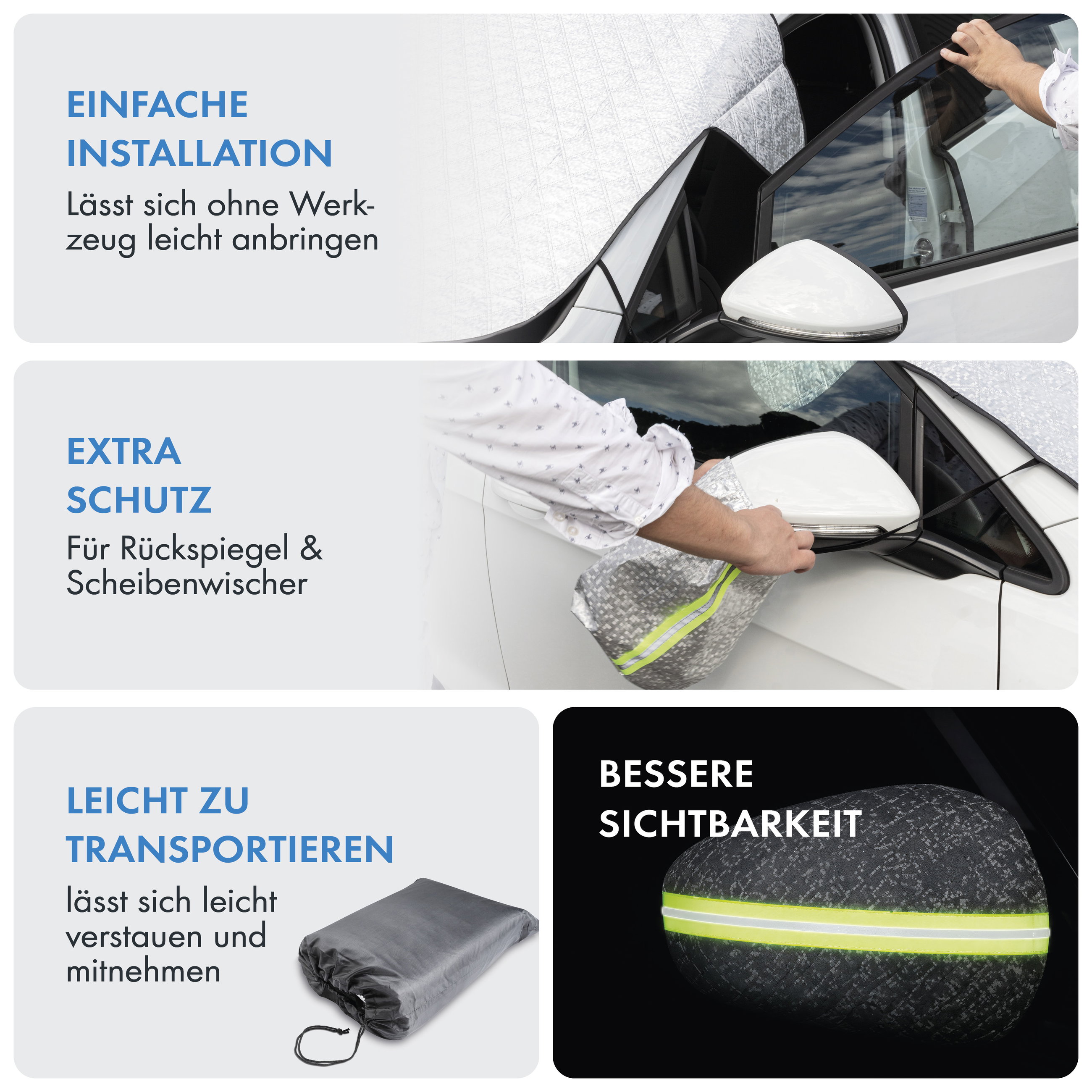 Premium Thermoscheibenschutz mit Seitenspiegelabdeckung, PKW-Frontscheibenabdeckung 157x126 cm