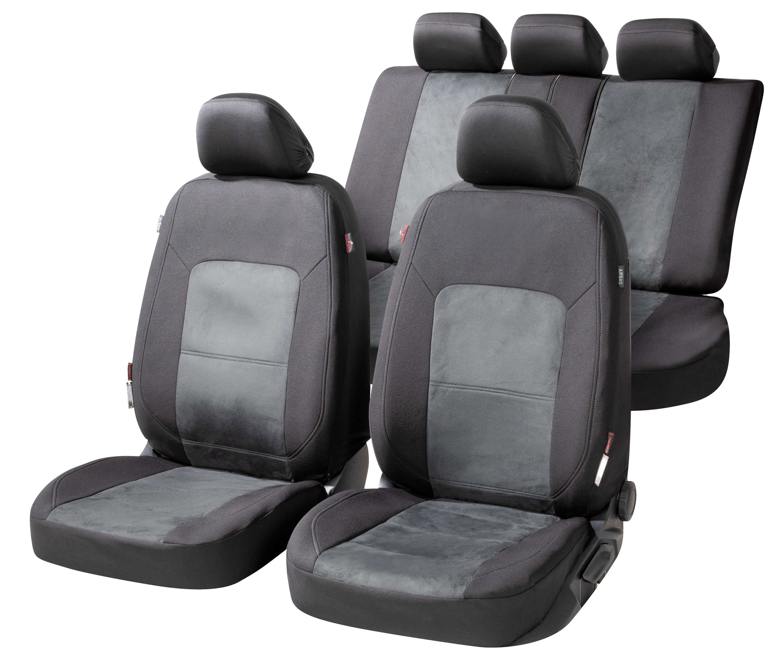 ZIPP IT Premium Coprisedili Ellington set completo con sistema di chiusura lampo nero/grigio