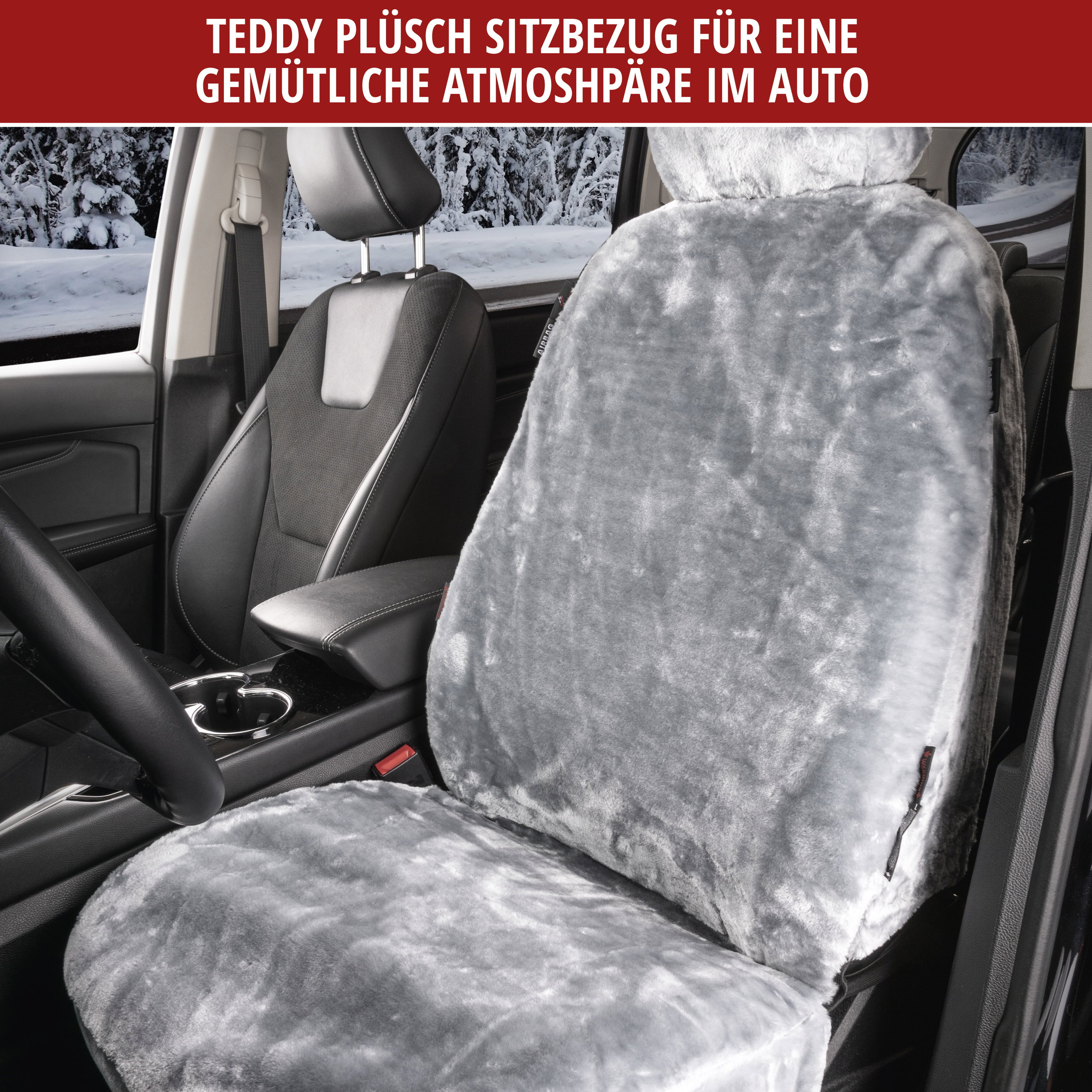 Autositzbezug Teddy aus Kunstfell, PKW-Schonbezug Einzelsitz, Kunstfellbezug silber, 1 Stück