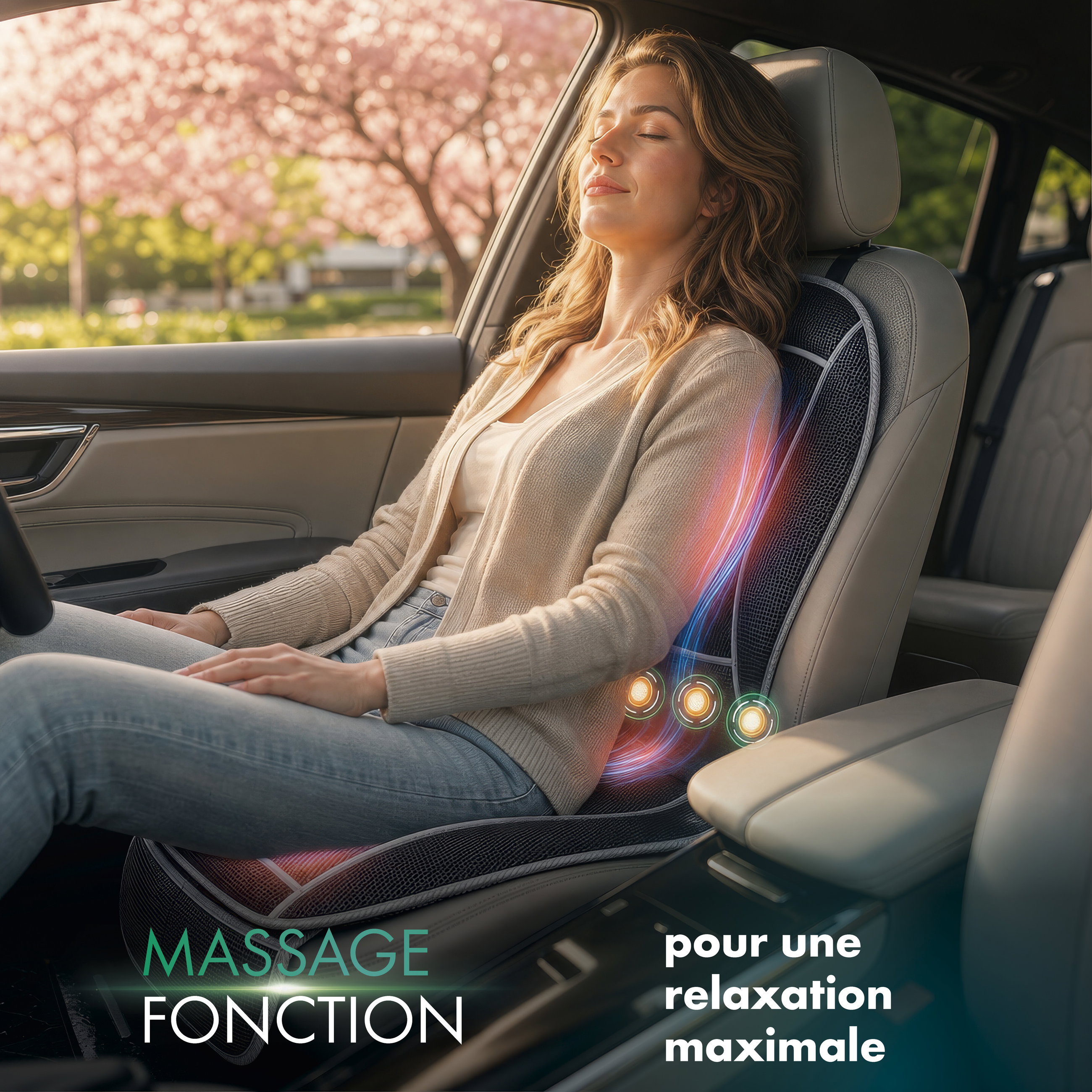 Coussin chauffant pour siège de voiture Cool Heat avec fonction de massage noir, 1 pièce