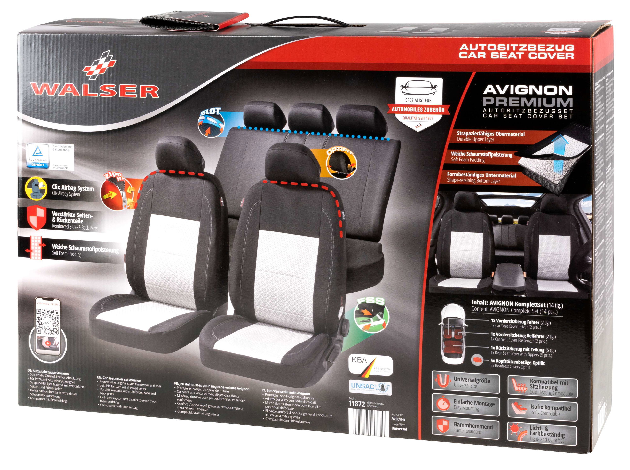 ZIPP IT Premium Housse de sièges Avignon complet avec système de fermeture éclair noir/argent