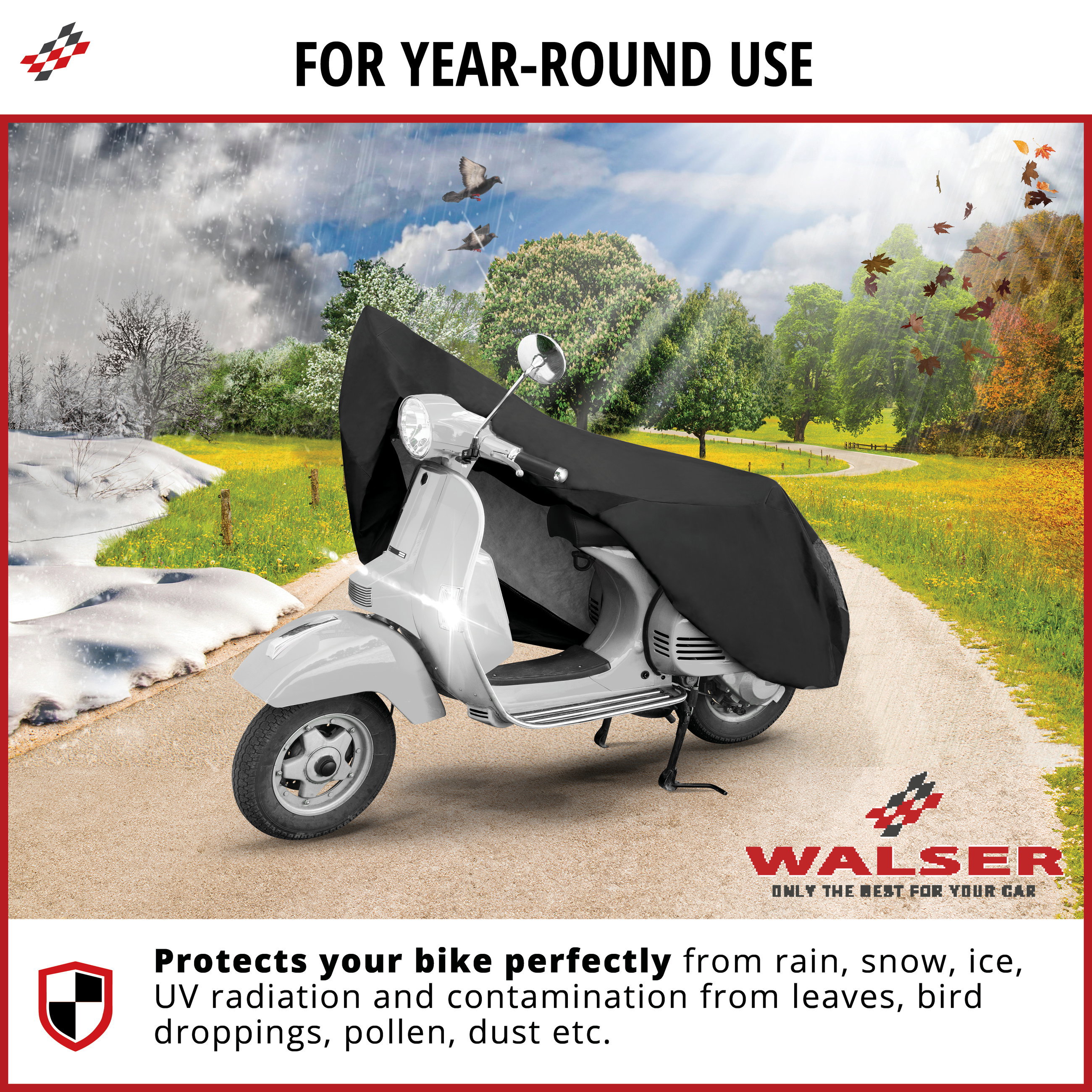 Motorcycle cover All Weather S, Vespa cover, Waterproof motorcycle garage - 185x90x110 cm black