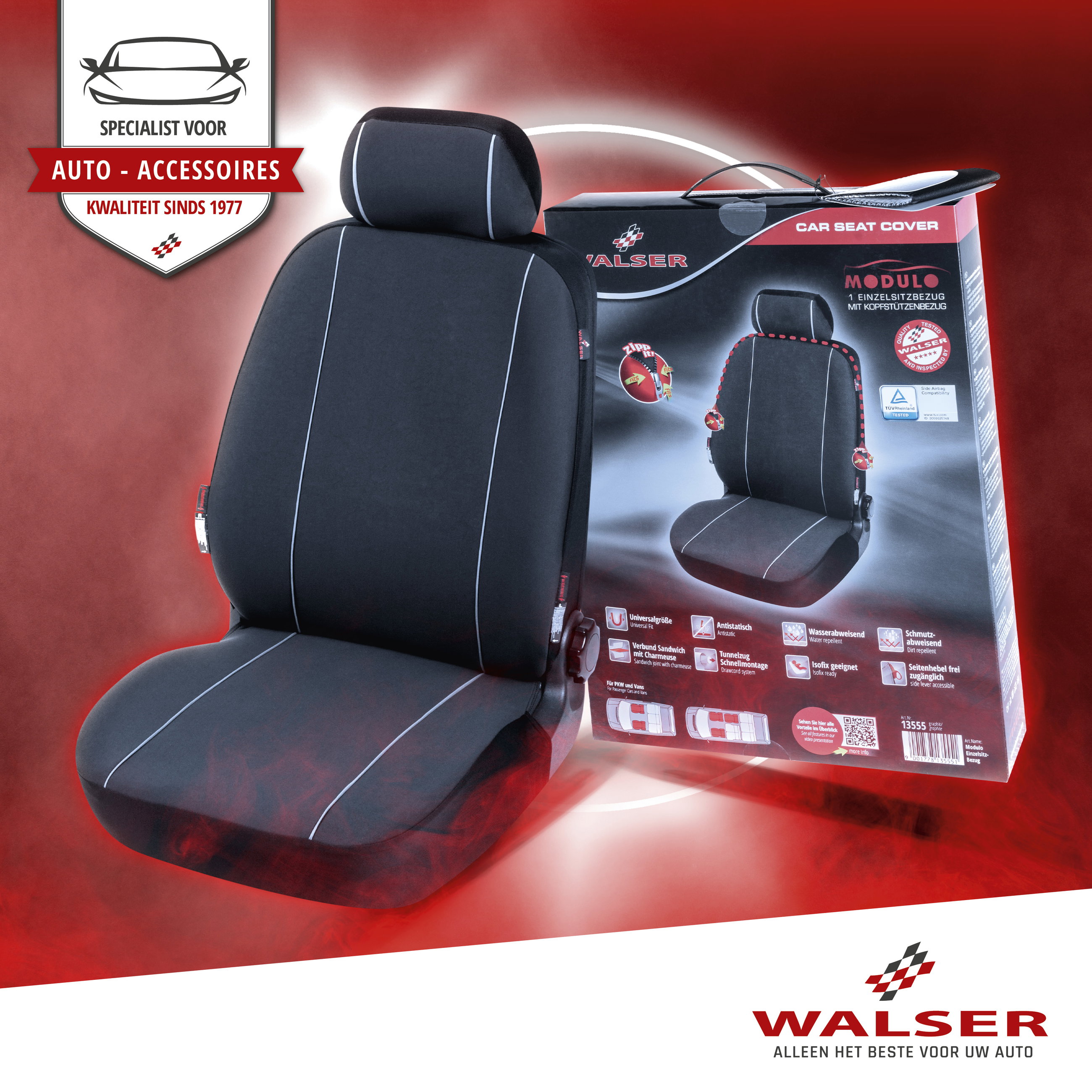 Auto stoelbeschermer Modulo enkel stoelbekleding voor Vordersitz zwart universeel passende stoelbeschermer , 1 stuk