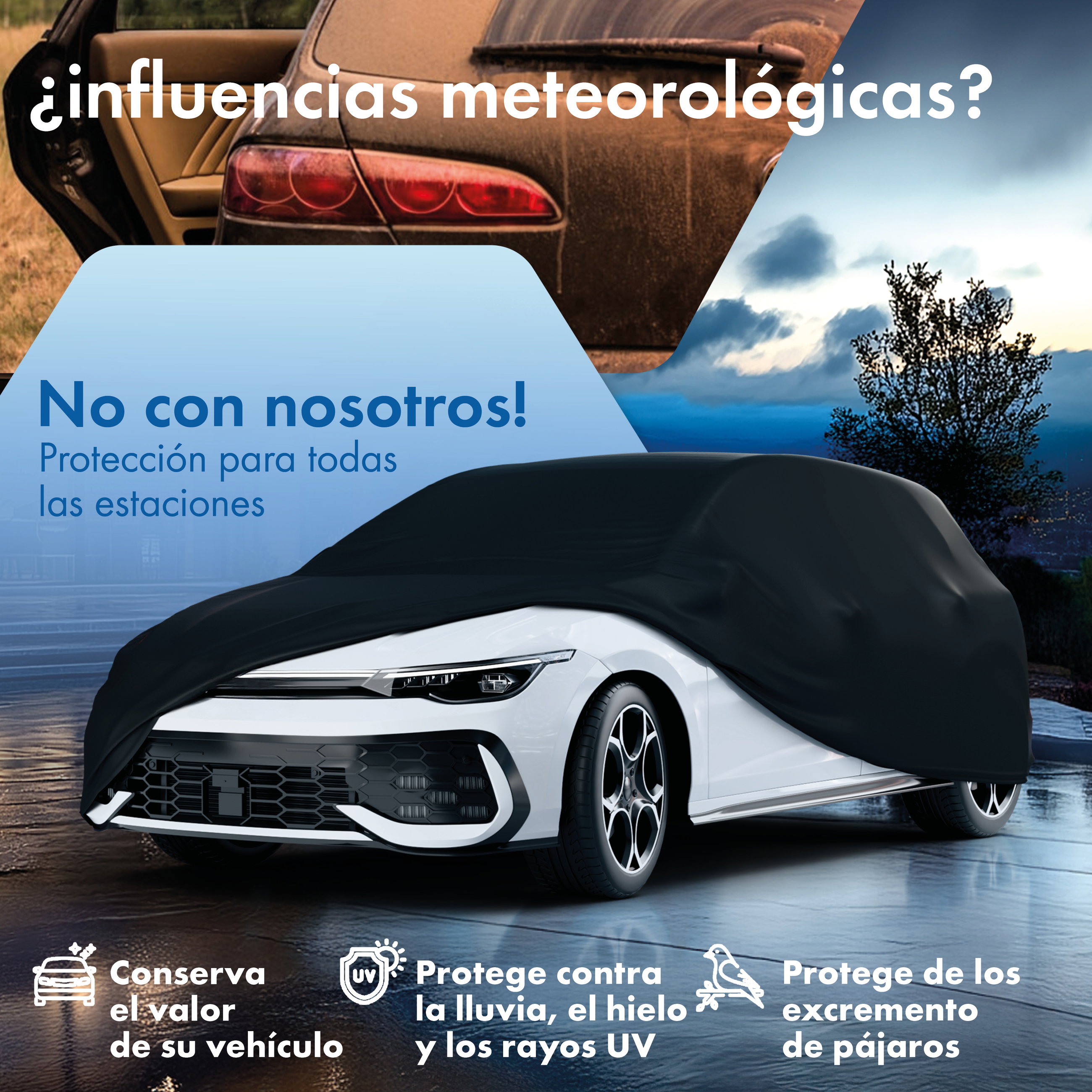 Cubierta protectora de coche All Weather, funda de coche funda integral talla 2 coche, funda para coche negro