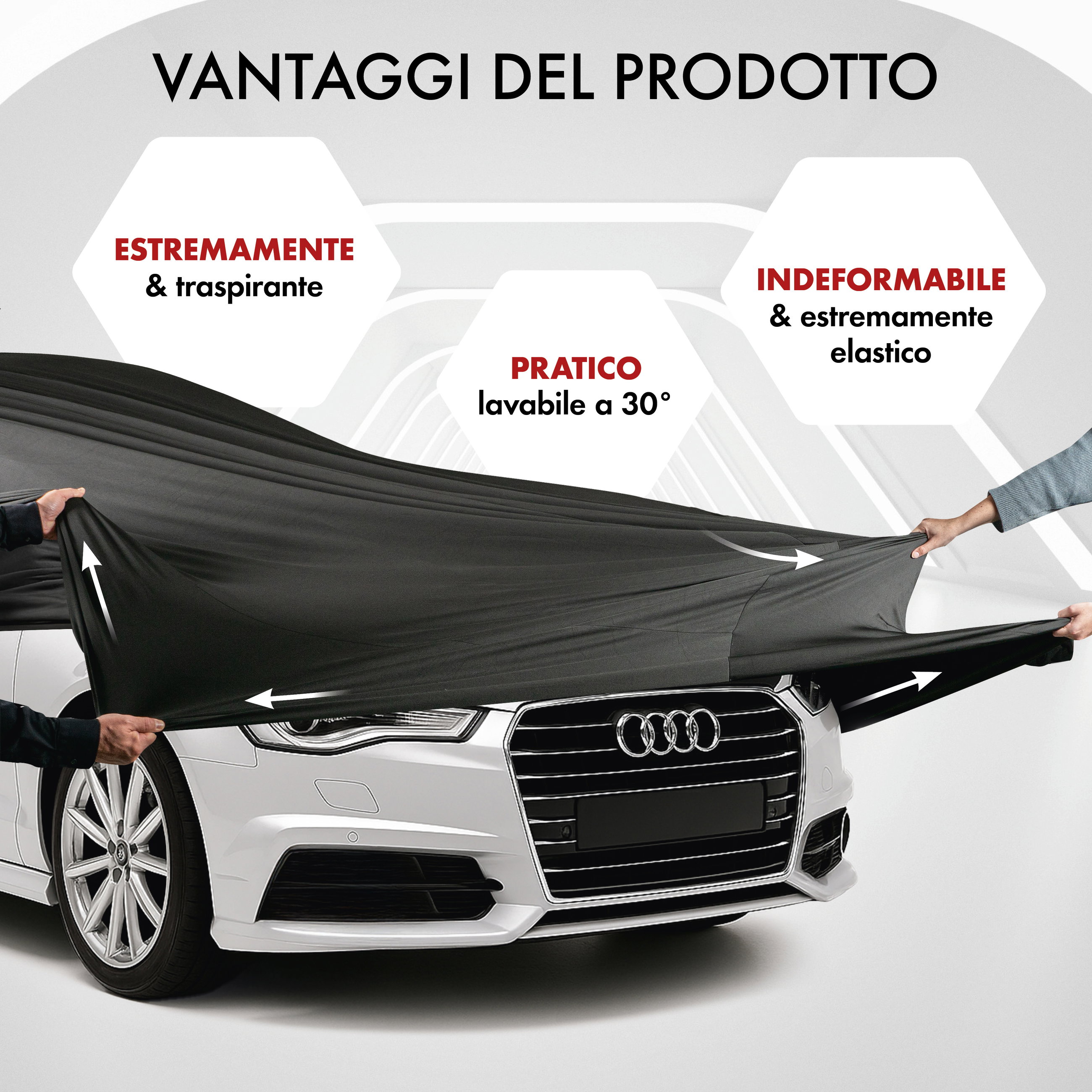 Telo Copriauto da interno Indoor Stretch, Copertura protettiva per uso interno Misura 6 station wagon nero