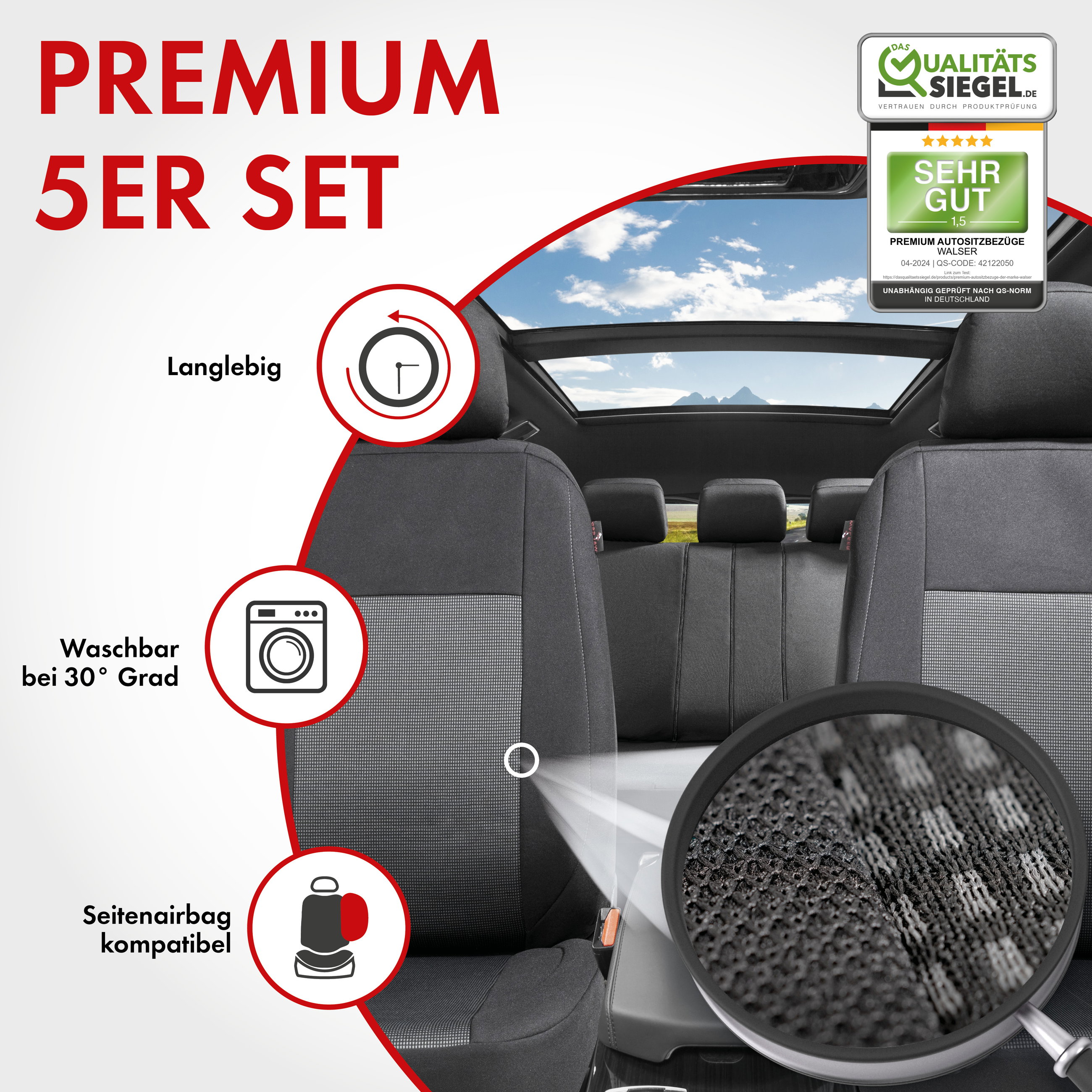 Autositzbezug ZIPP-IT Premium Ardwell, PKW-Schonbezüge Komplettset mit Reißverschluss-System schwarz/grau