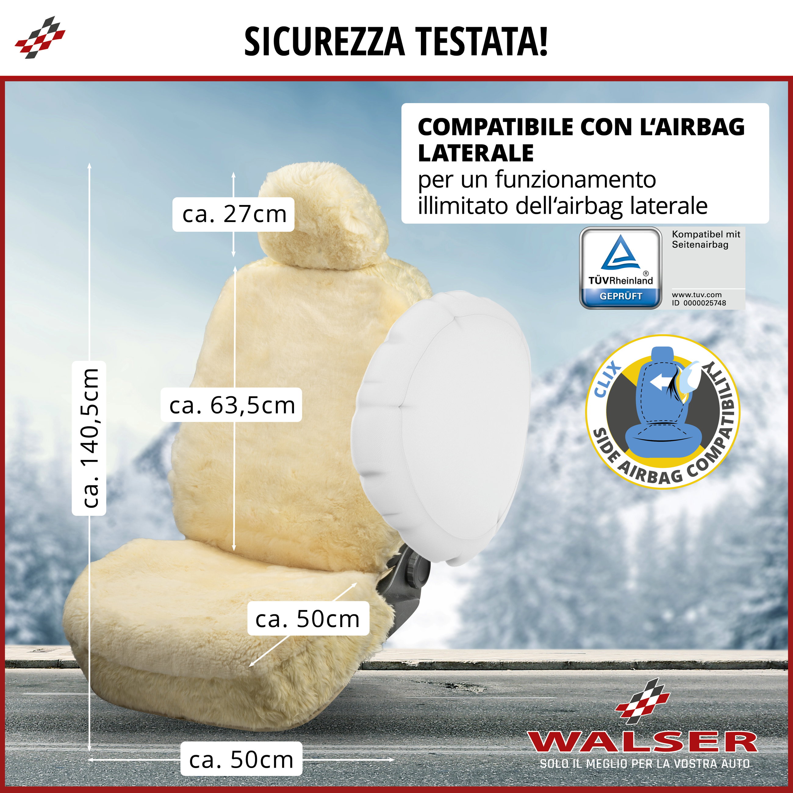 Coprisedili auto Maya in pelle d'agnello nero, 1 pezzo