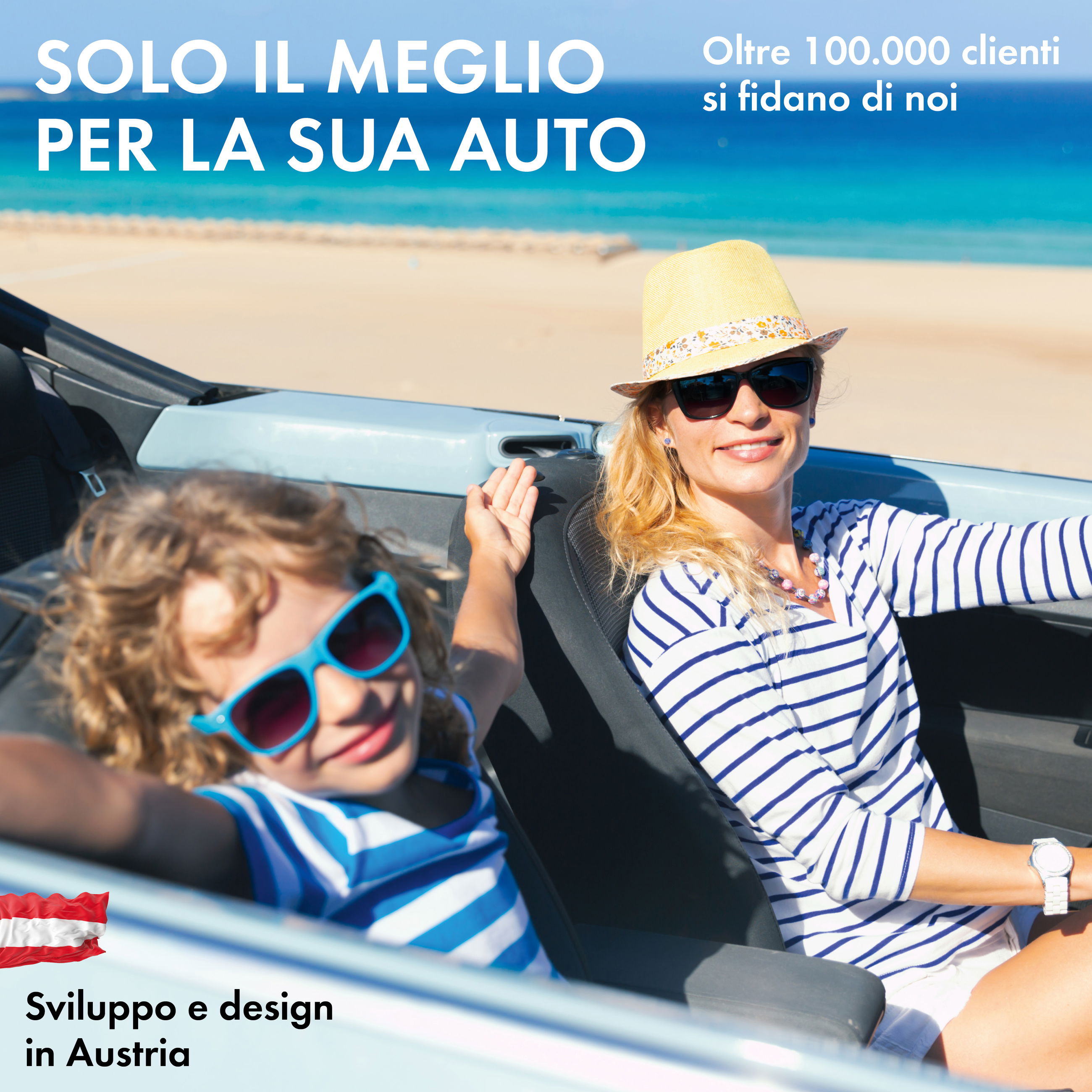 Offenes Cabrio, Cabrio, Strandszene, Sonnenbrille, Strohhut