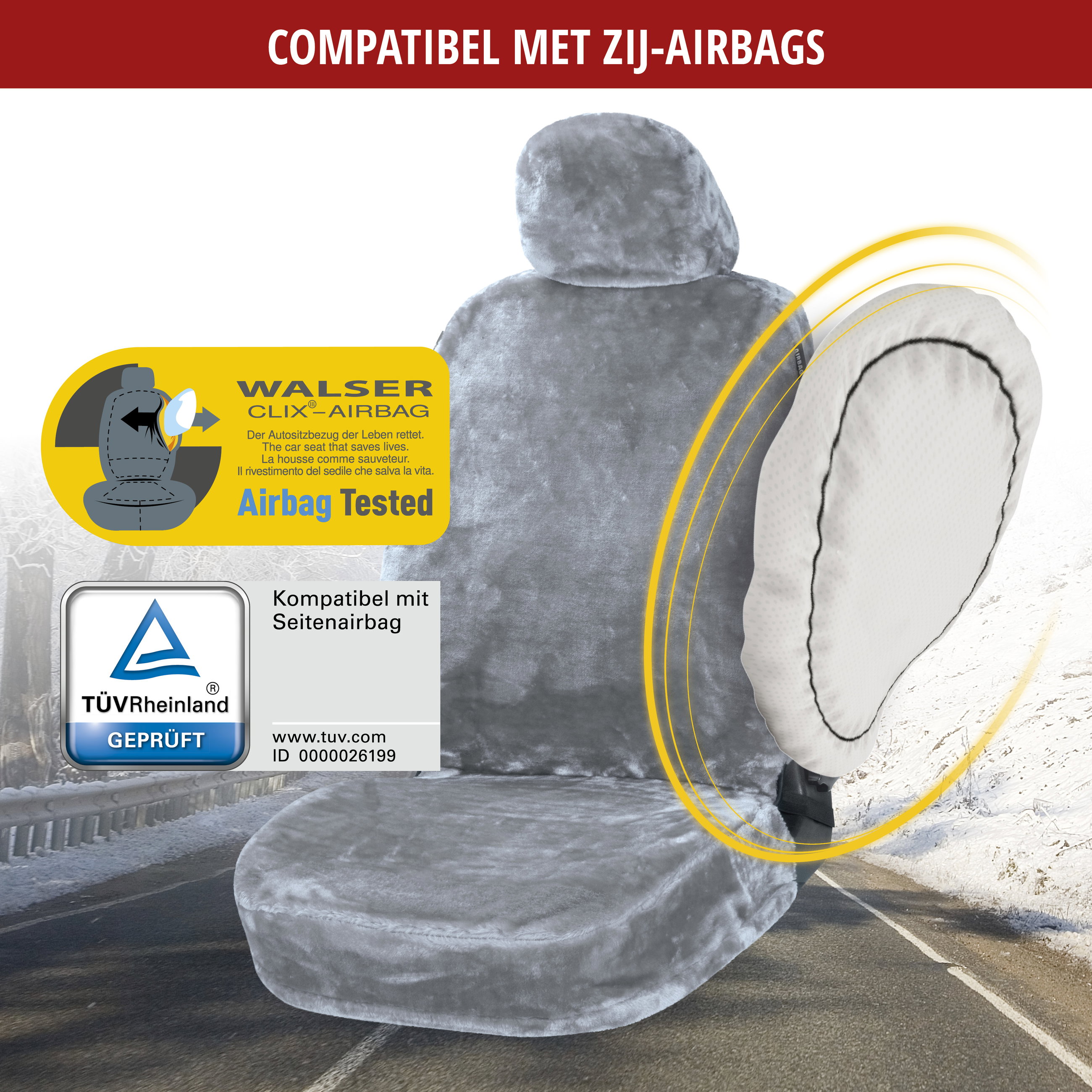 Autositzhoes Teddy van imitatiebont, auto stoelbeschermer voor enkele stoel, imitatiebont hoes zilver, 1 stuk