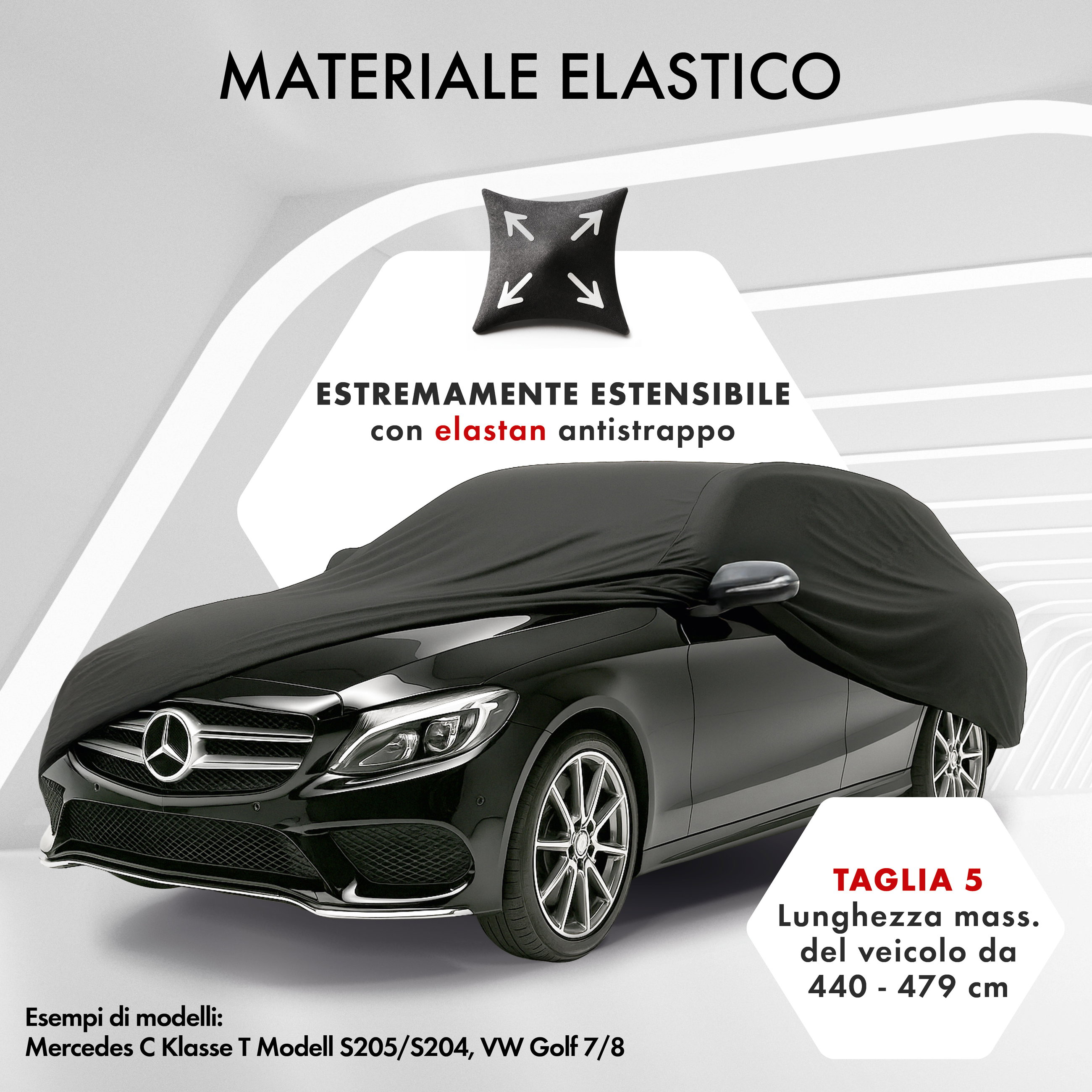 Premium Telo Copriauto da interno Indoor Stretch Plus, Copertura protettiva per uso interno Misura 5 station wagon nero