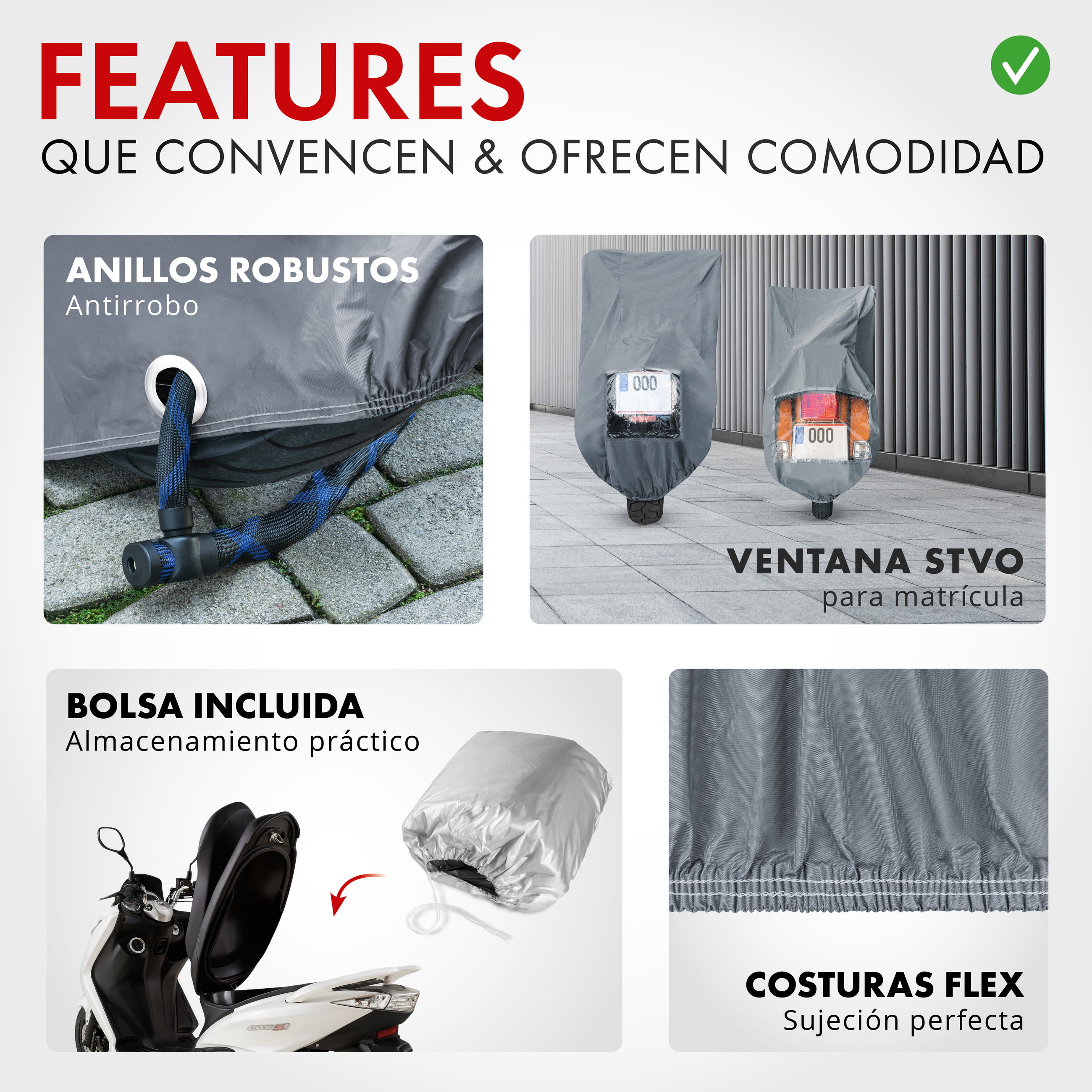 Funda protectora premium para moto M, funda para moto de robusto PVC, garaje para moto impermeable - 215x95x120 cm gris