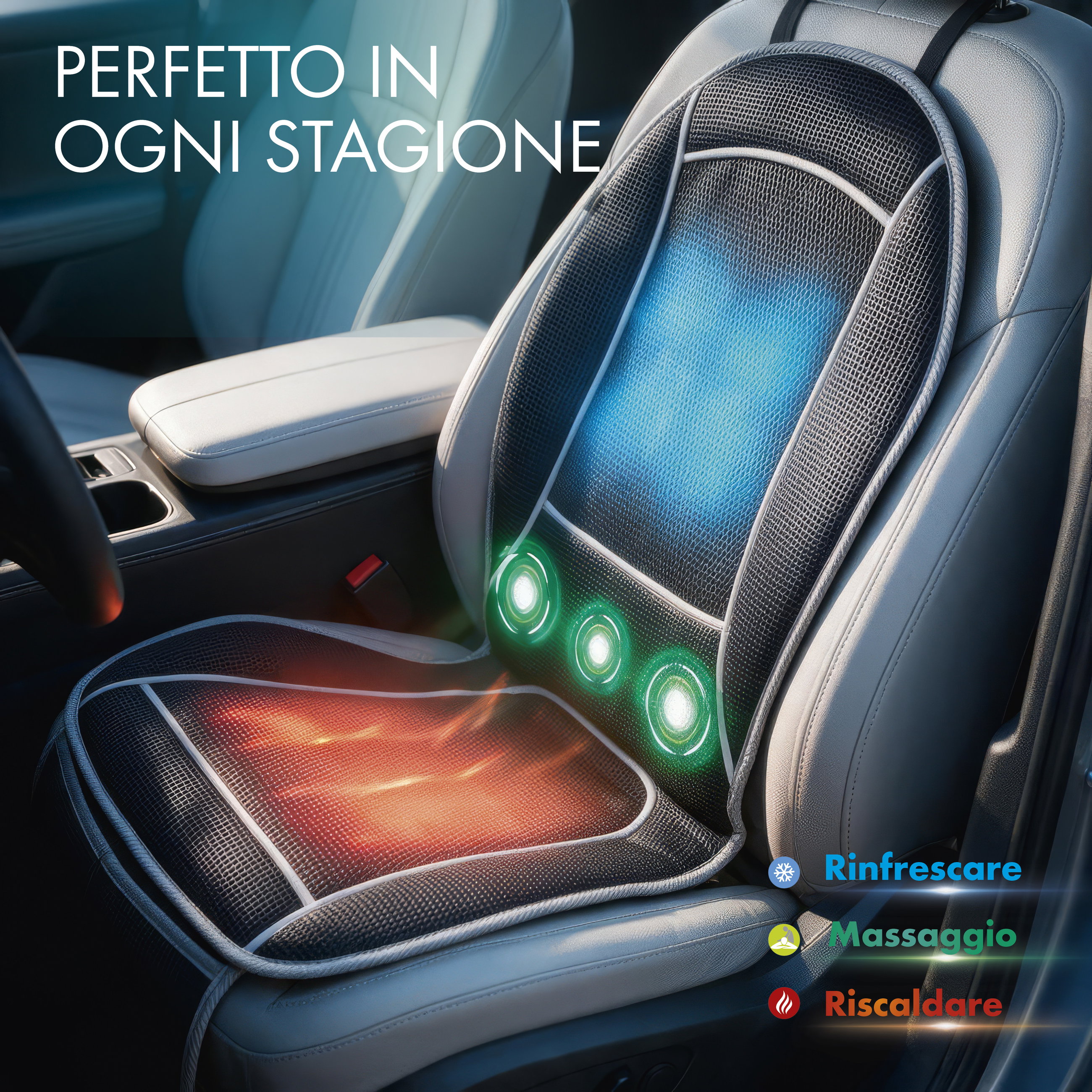 Sedile riscaldamento, Coprisedili auto Cool Heat con massaggio nero, 1 pezzo