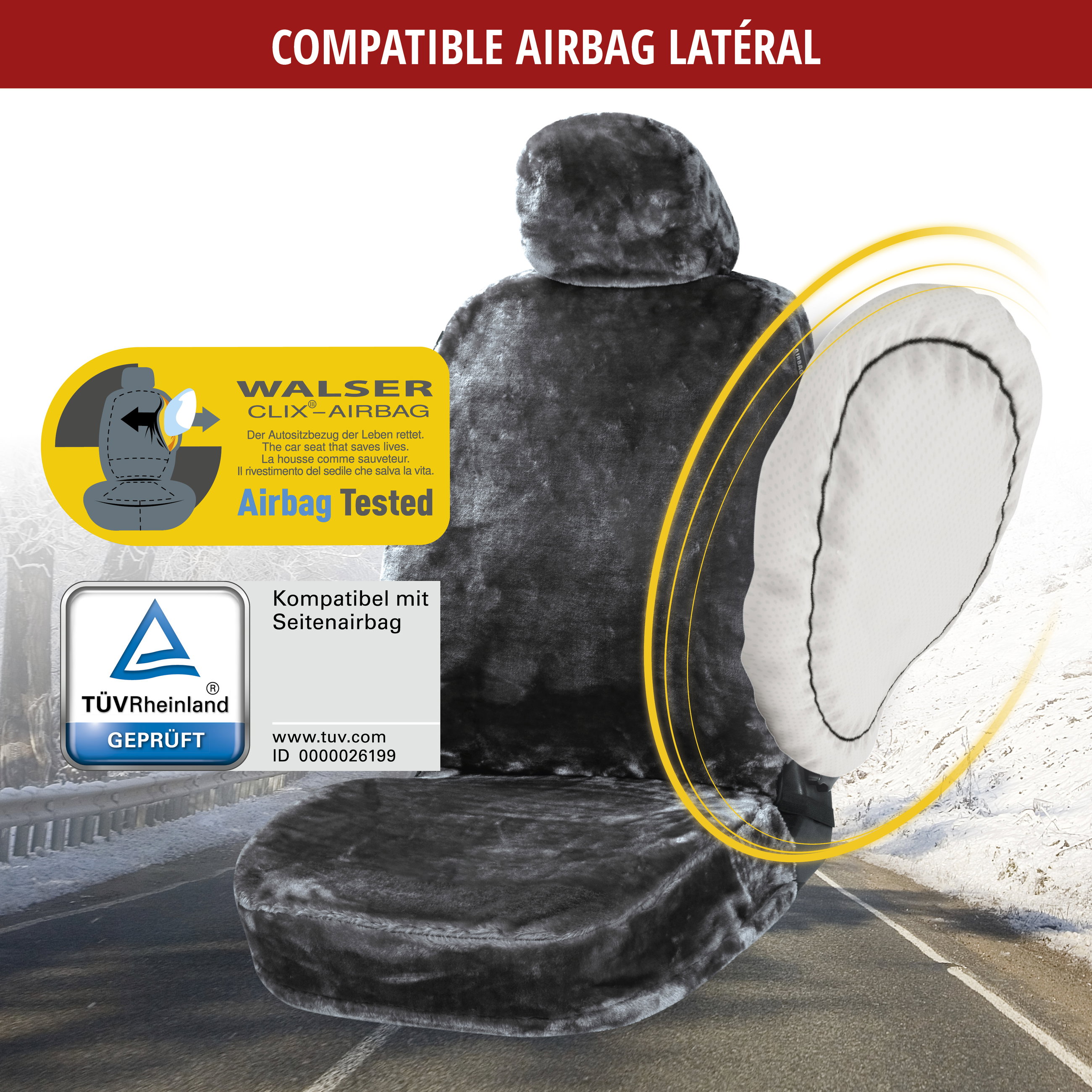 Housse de siège auto Teddy en fausse fourrure, protection de siège individuel, revêtement en fausse fourrure anthracite, 1 pièce