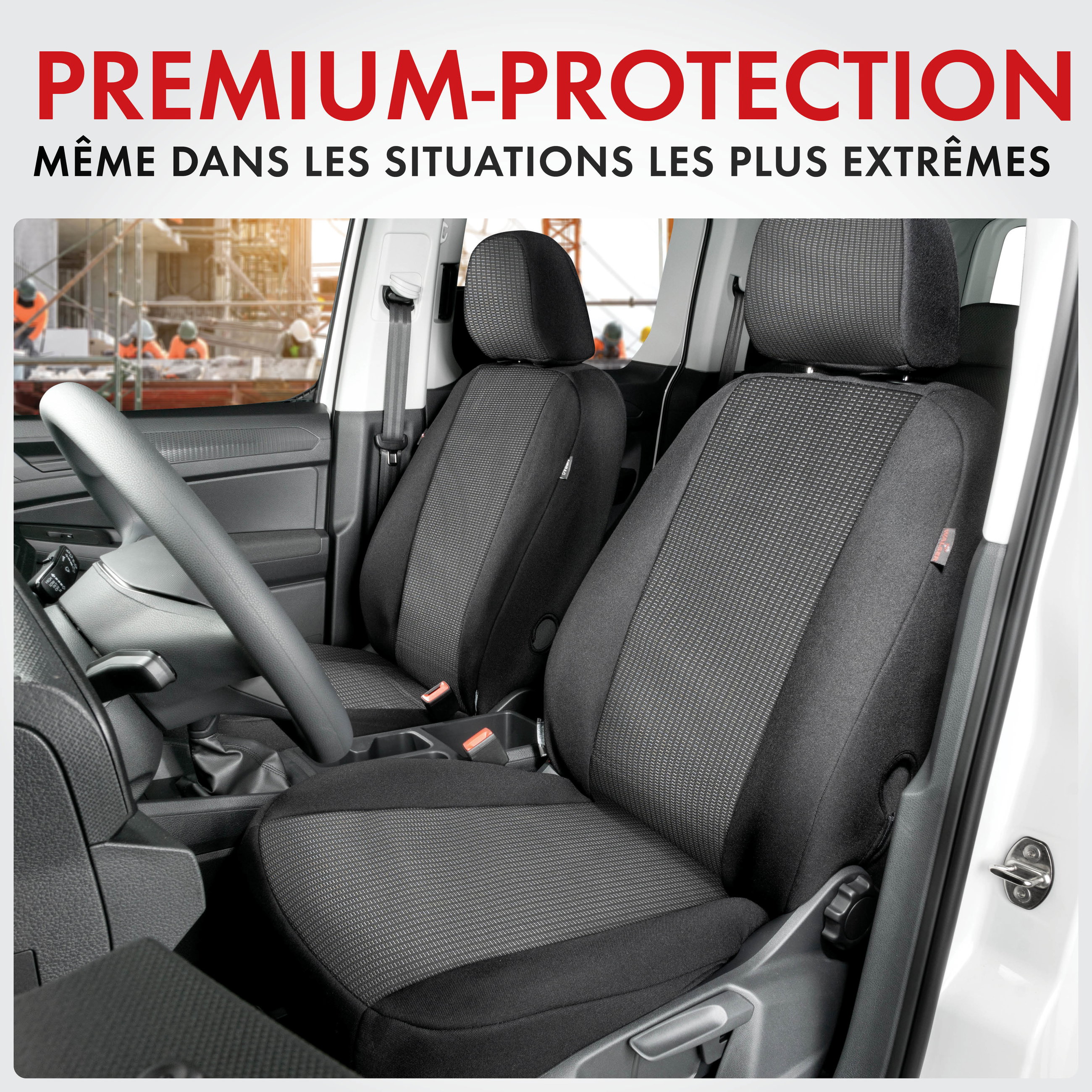 Housse de siège Performer adaptée 100% polyester compatible avec Ford Transit V363/Transit Connect/Transit Custom, 1 housse de banquette double