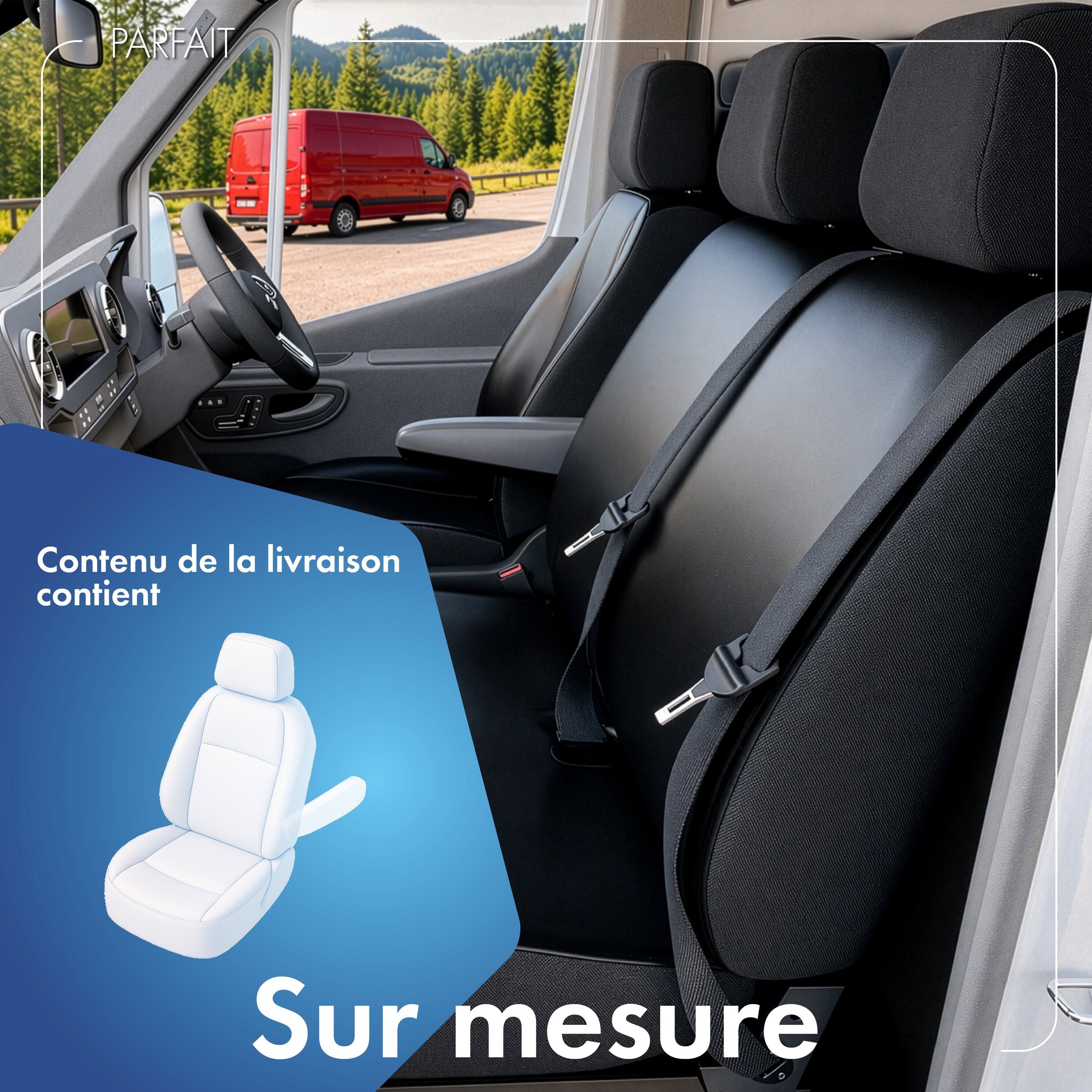 Housse de siège Transporter en simili cuir pour Opel Combo D, 1 siège individuel passager (évidement accoudoir gauche)