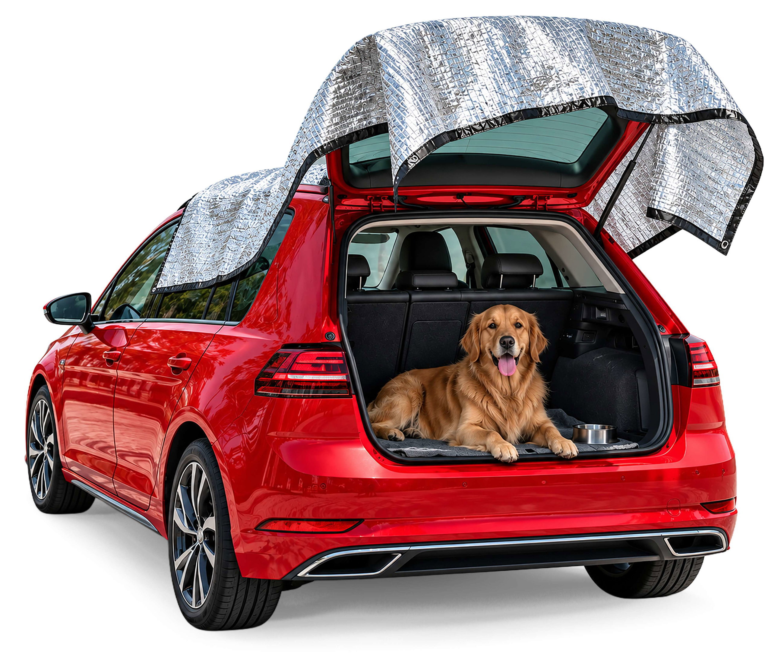 Zonneschermnet Stay Cool, schaduwnet voor auto (tot 20 °C koeler), zonbescherming voor honden met UV-bescherming, zonnezeil, auto-schaduwgever zilver 3x4m