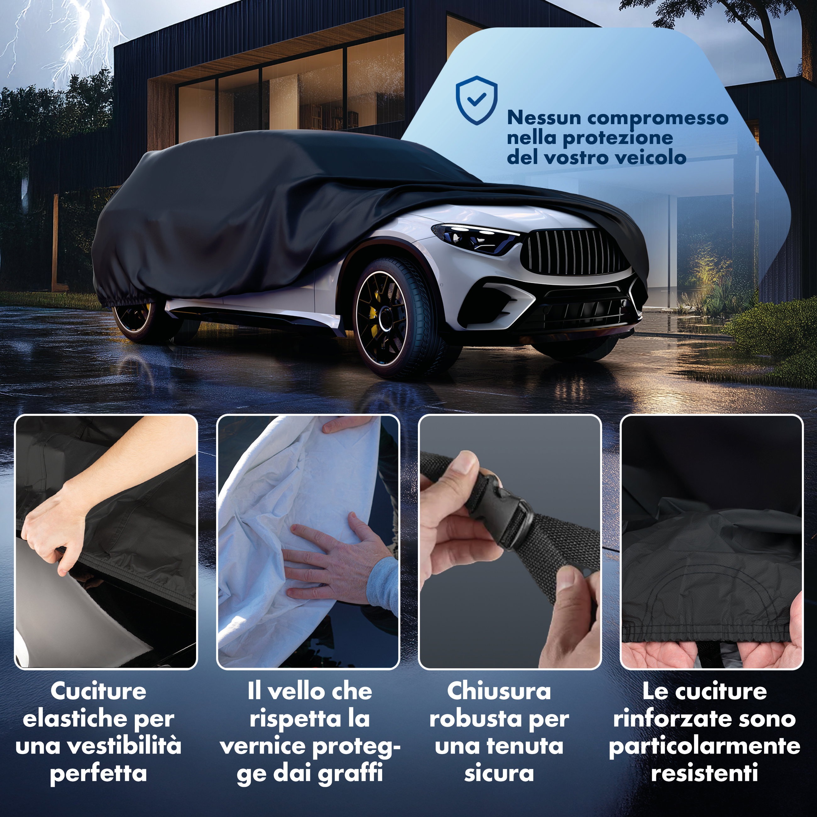 Telo Copriauto All Weather, telone per auto completo Misura 7 SUV/VAN nero
