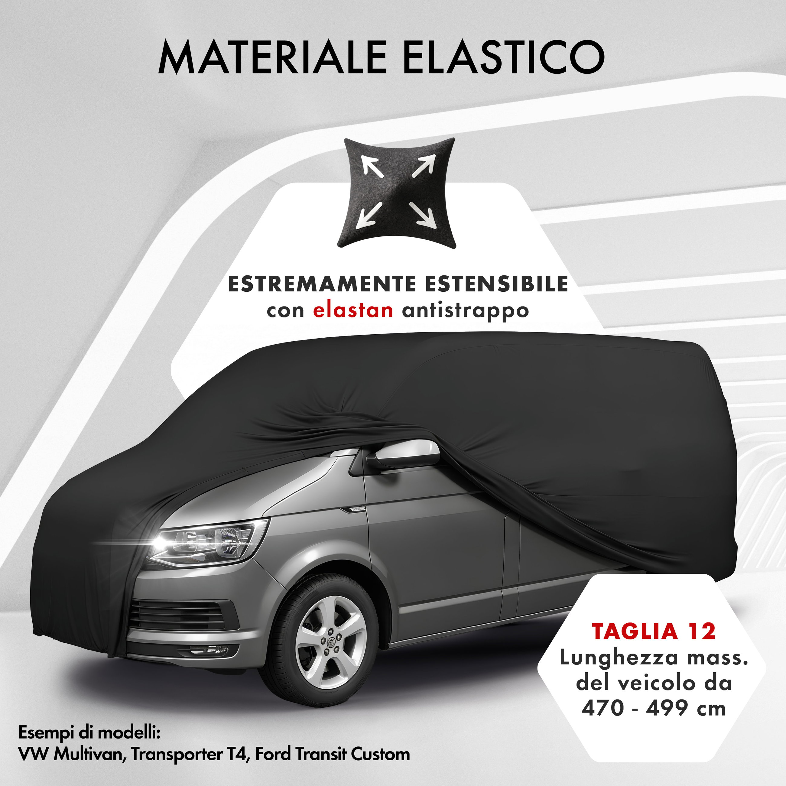 Telo copriauto Indoor Stretch Plus, telo protettivo per furgone/bus Taglia 12 Bus nero