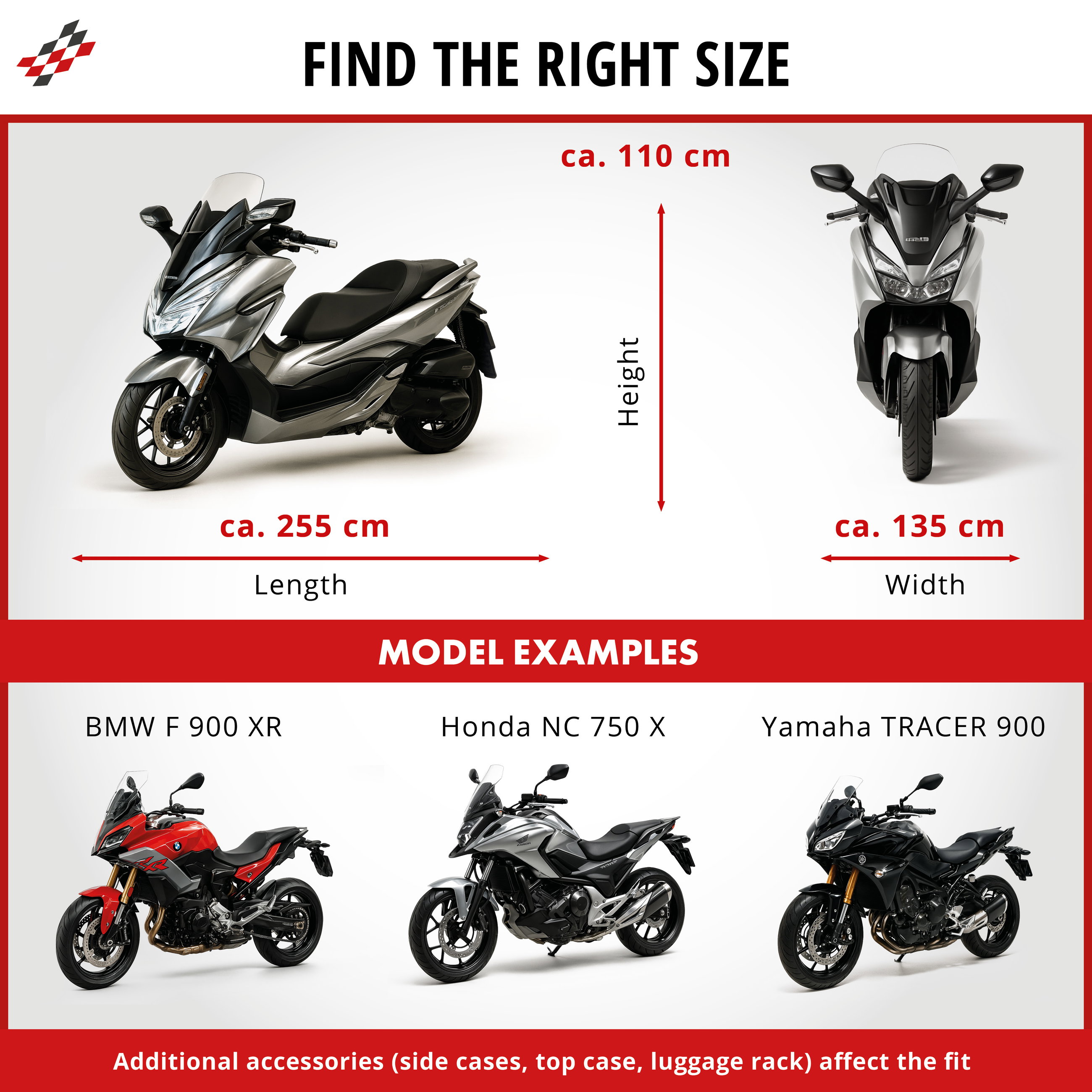 Motorcycle Cover Indoor Stretch XL, breathable indoor motorcycle cover, indoor motorcycle garage - 255x110x135 cm black