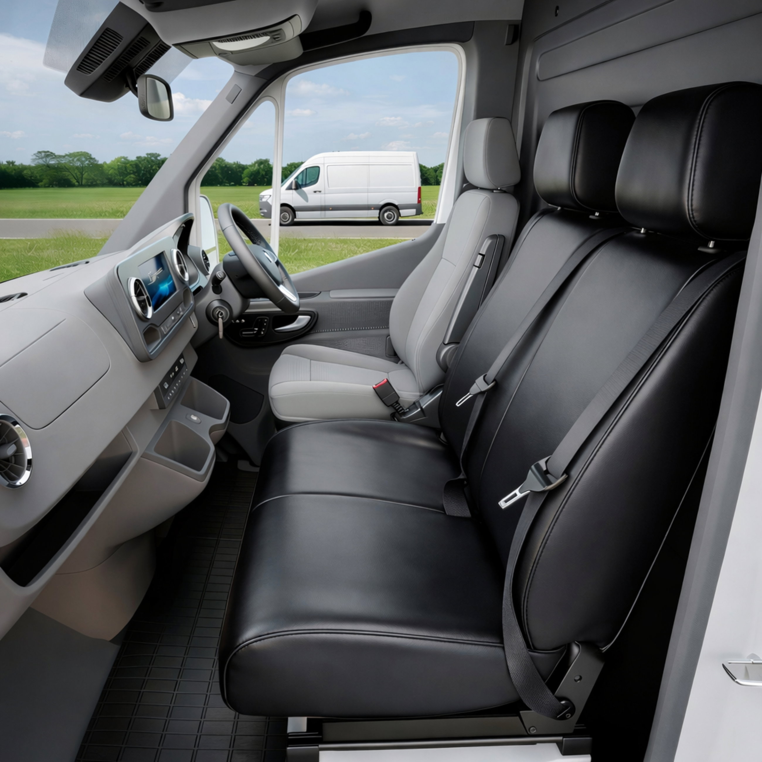 Kabine, Fahrzeugkabine, Sitzbank, Sitz, Sicherheitsgurt, Kastenwagen, Van, Innenraum, Schwarz, Sitzbank