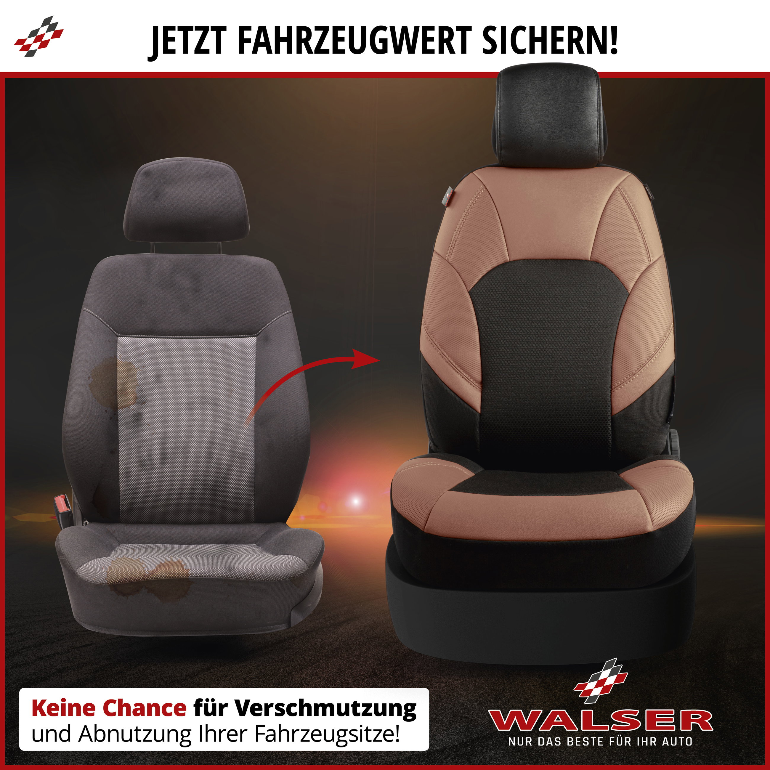 Autositzbezug ZIPP-IT Deluxe Hampton, PKW-Schonbezüge für 2 Vordersitze mit Reißverschluss-System schwarz/braun