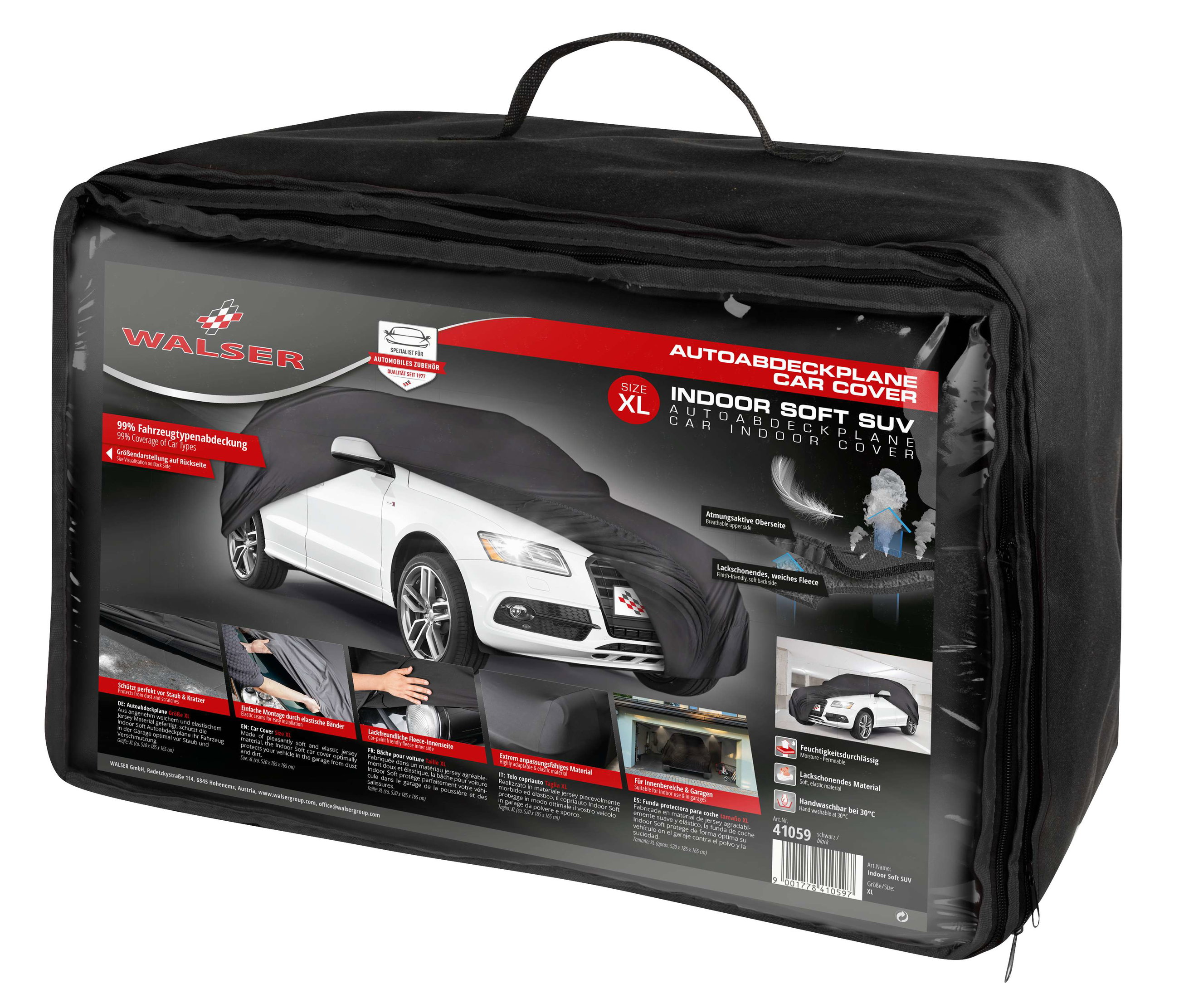 Premium Telo Copriauto da interno Indoor Stretch Plus, Copertura protettiva per uso interno Misura 10 SUV/VAN nero