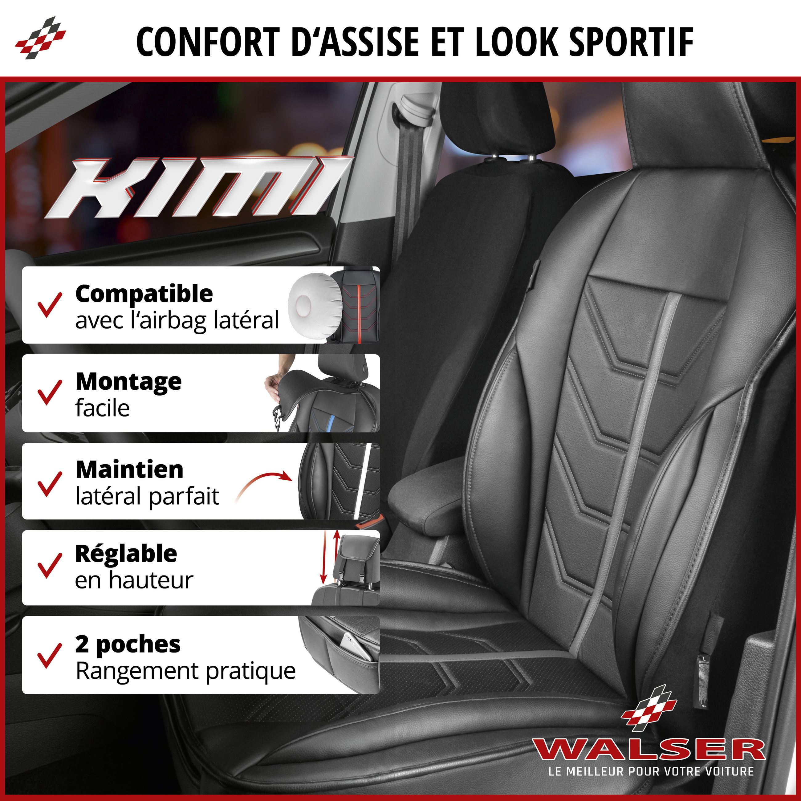 Housse de siège Kimi noir/gris, 1 pièce