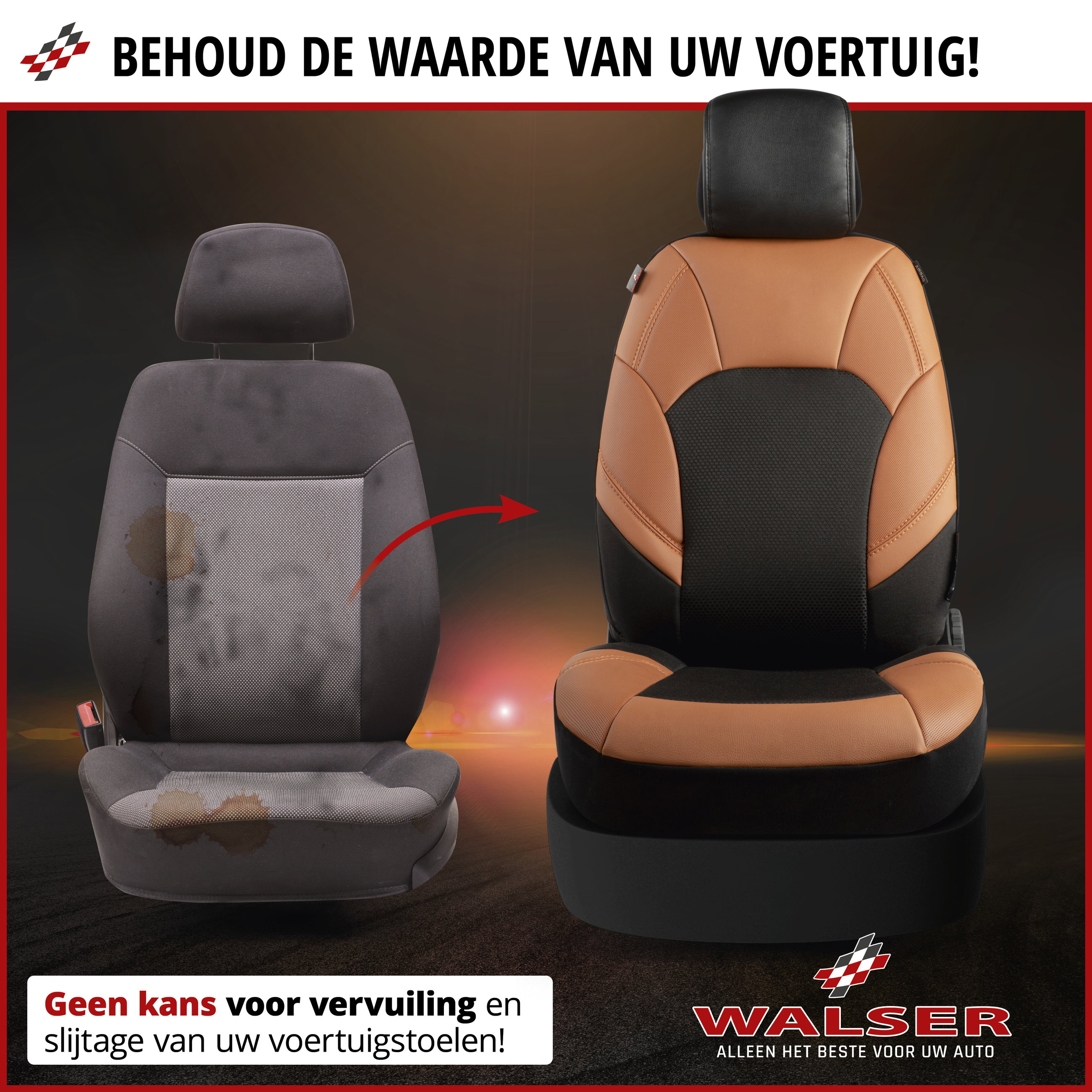 Premium autozetelhoezen Hampton met rits, ZIPP-IT zetelhoezen, 2 zetelhoezen vooraan zwart/bruin