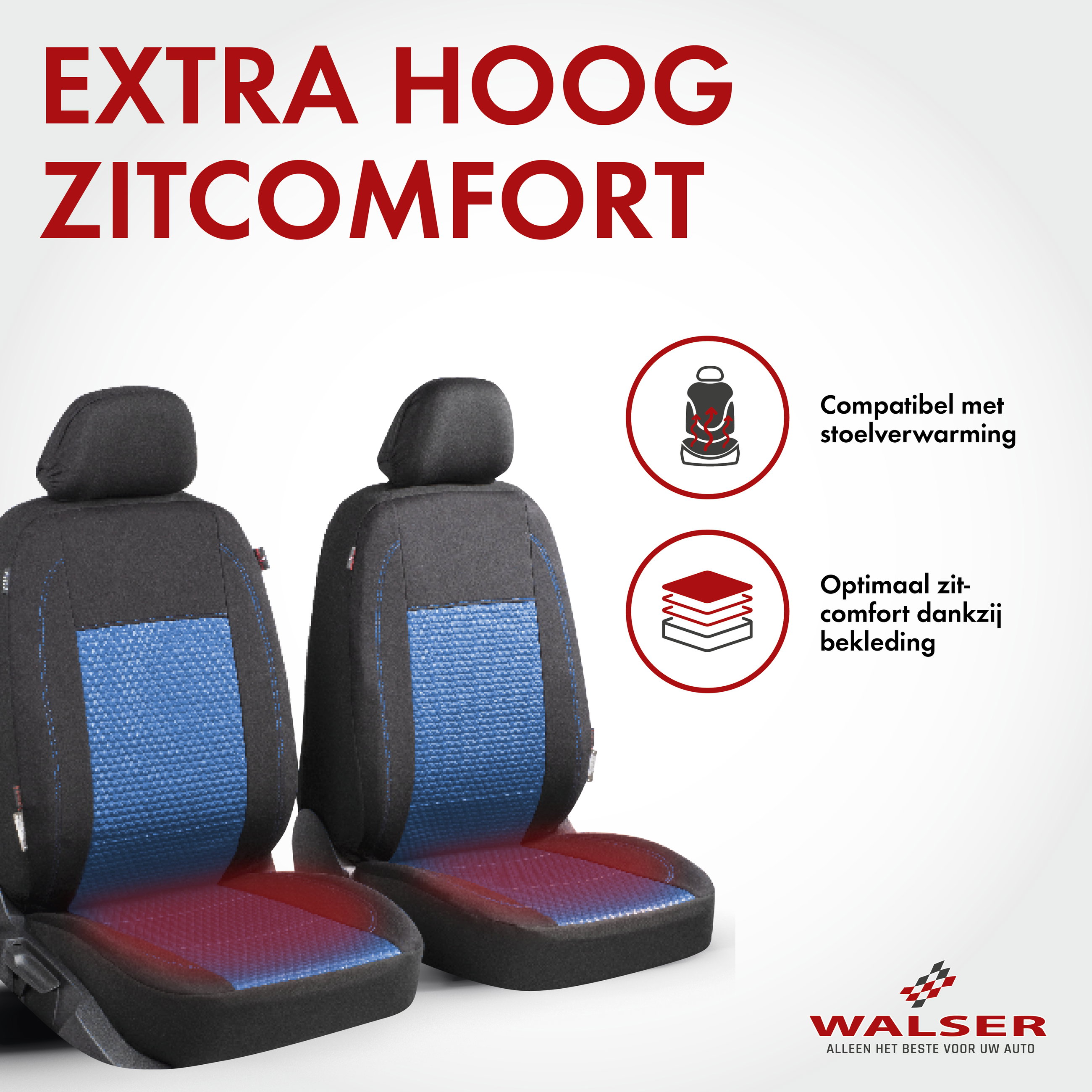 Premium Autostoelbekleding Avignon met Zipper ZIPP-IT, Autostoelhoes set, 2 stoelbeschermer voor voorstoel, 1 stoelbeschermer voor achterbank zwart/blauw