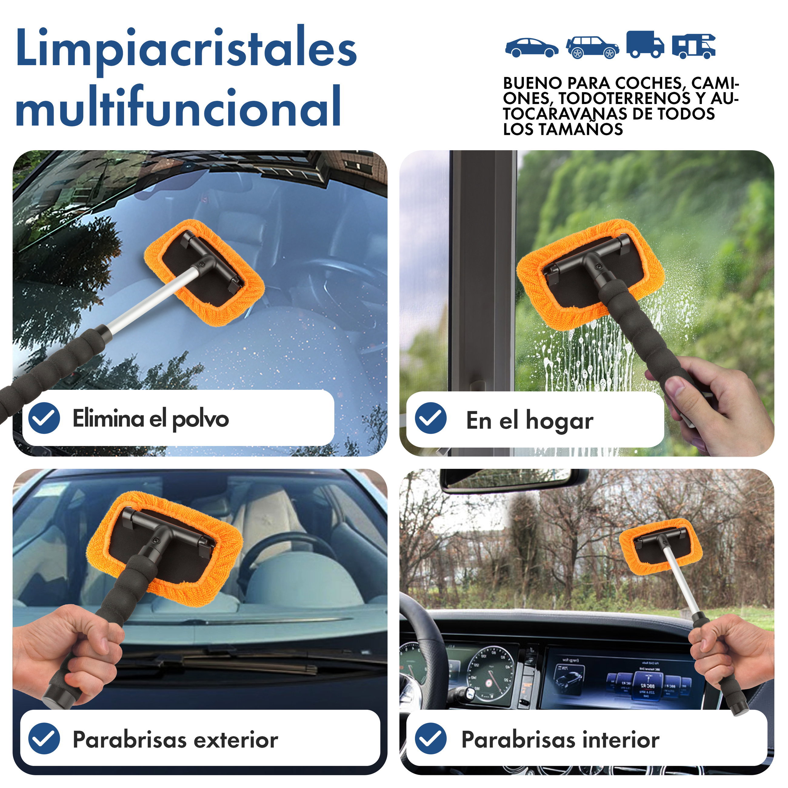 Limpiacristales incl. botella pulverizadora, limpiacristales telescopico 26-42 cm naranja