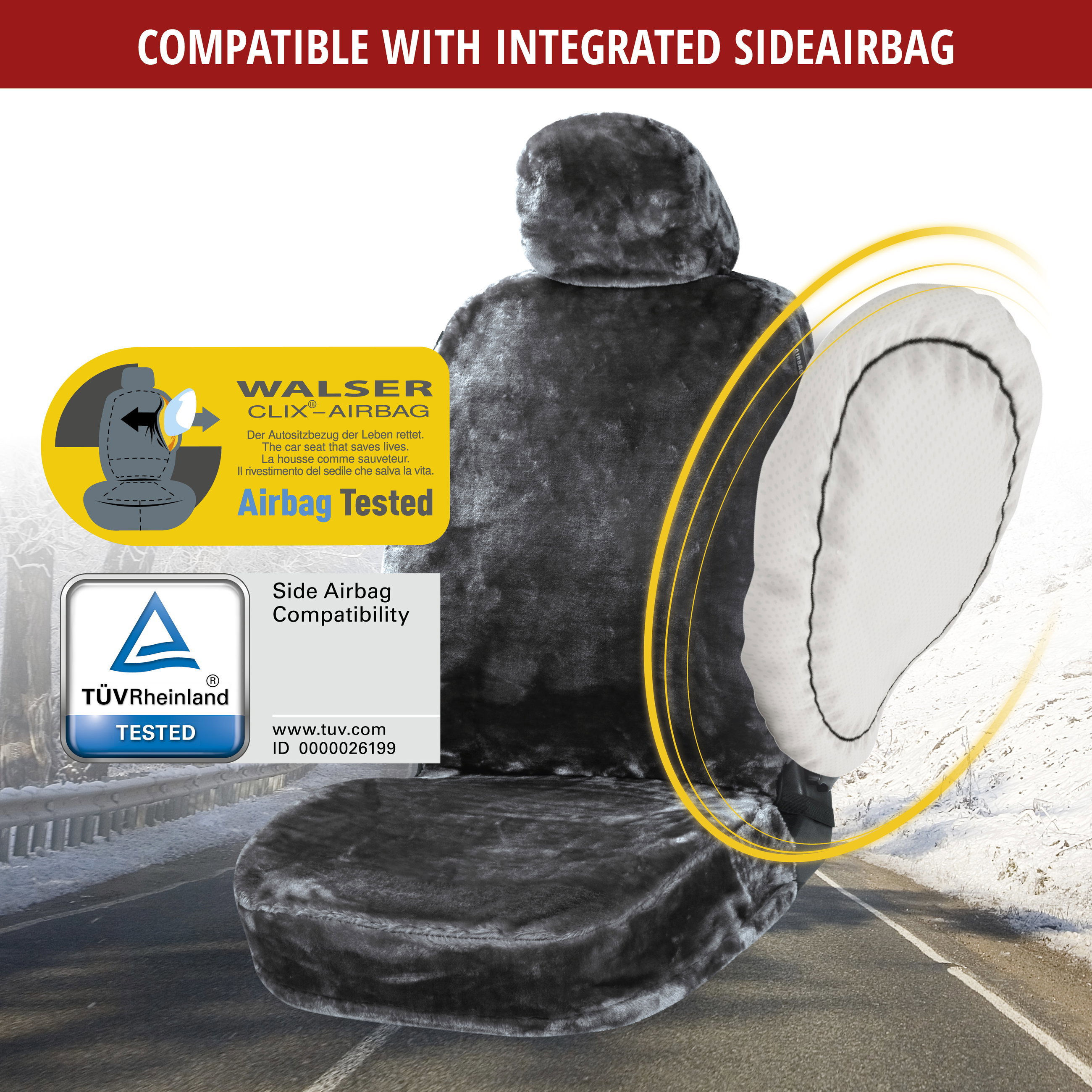 Car Seat Cover Teddy made of faux fur, single car seat protector, faux fur cover anthracite, 1 piece
