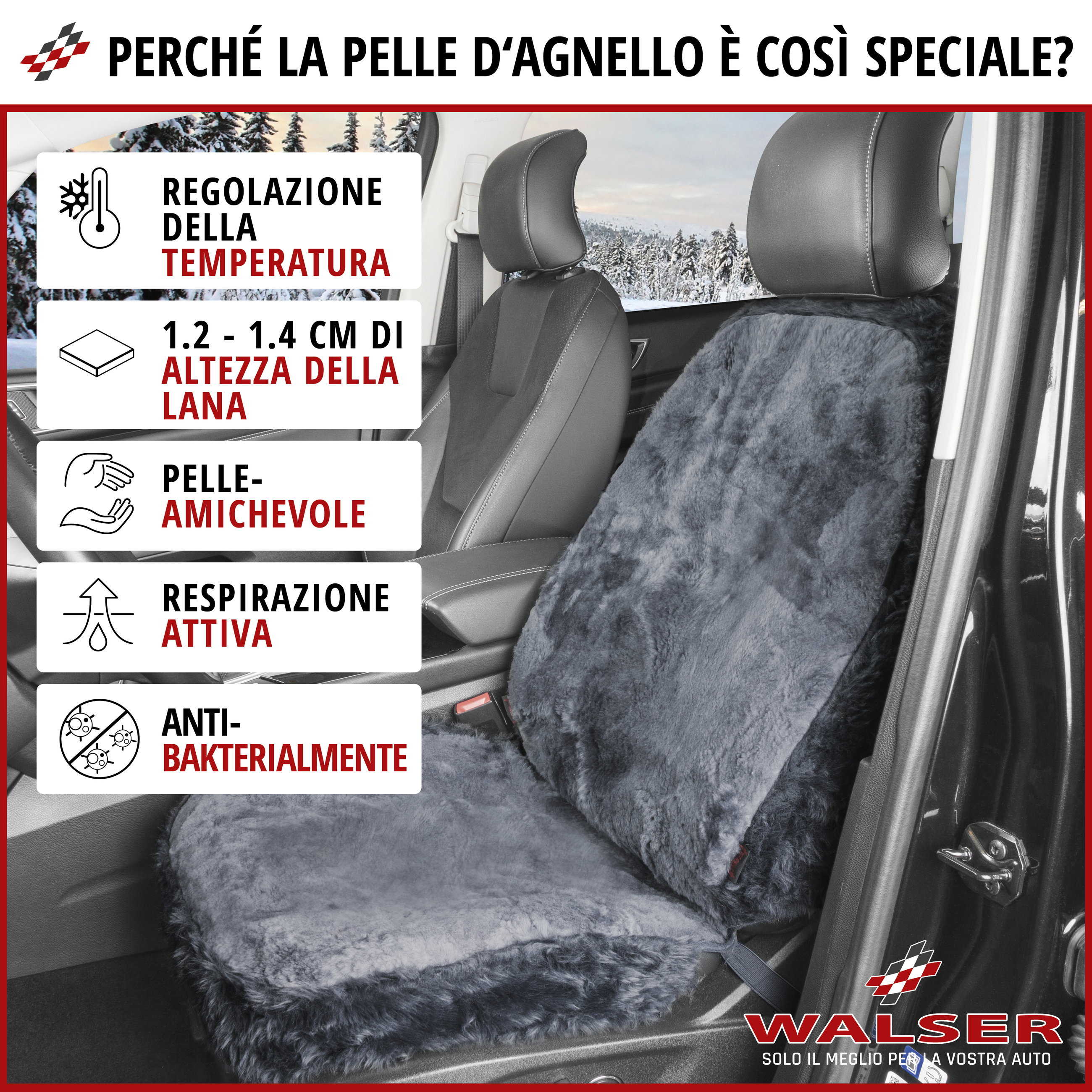 Nove teli copri sedile auto in pelle d'agnello antracite con sistema informatico ZIPP, 1 pezzo